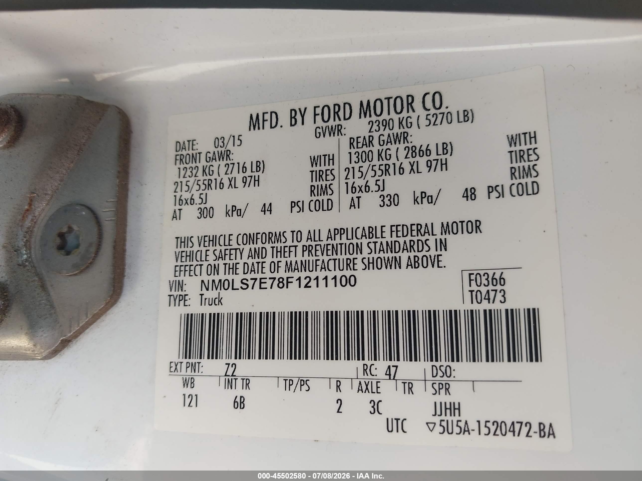 2015 Ford Transit Connect Xl White vin: NM0LS7E78F1211100