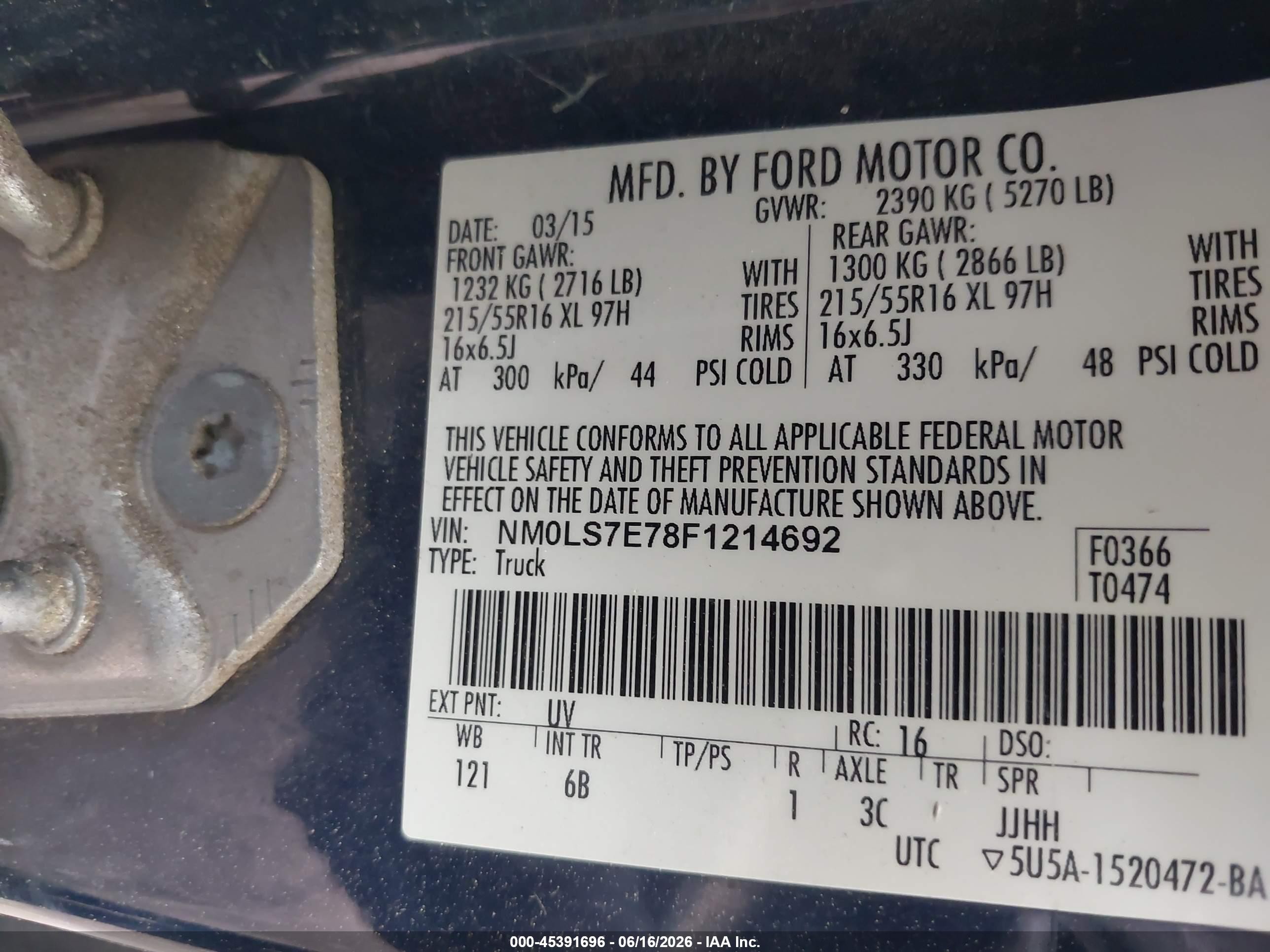 2015 Ford Transit Connect Xl Blue vin: NM0LS7E78F1214692