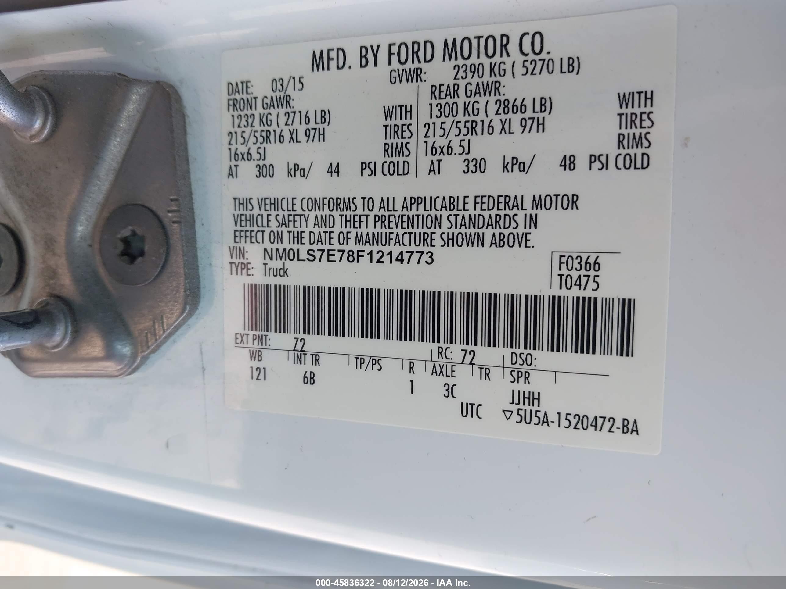 2015 Ford Transit Connect Xl White vin: NM0LS7E78F1214773