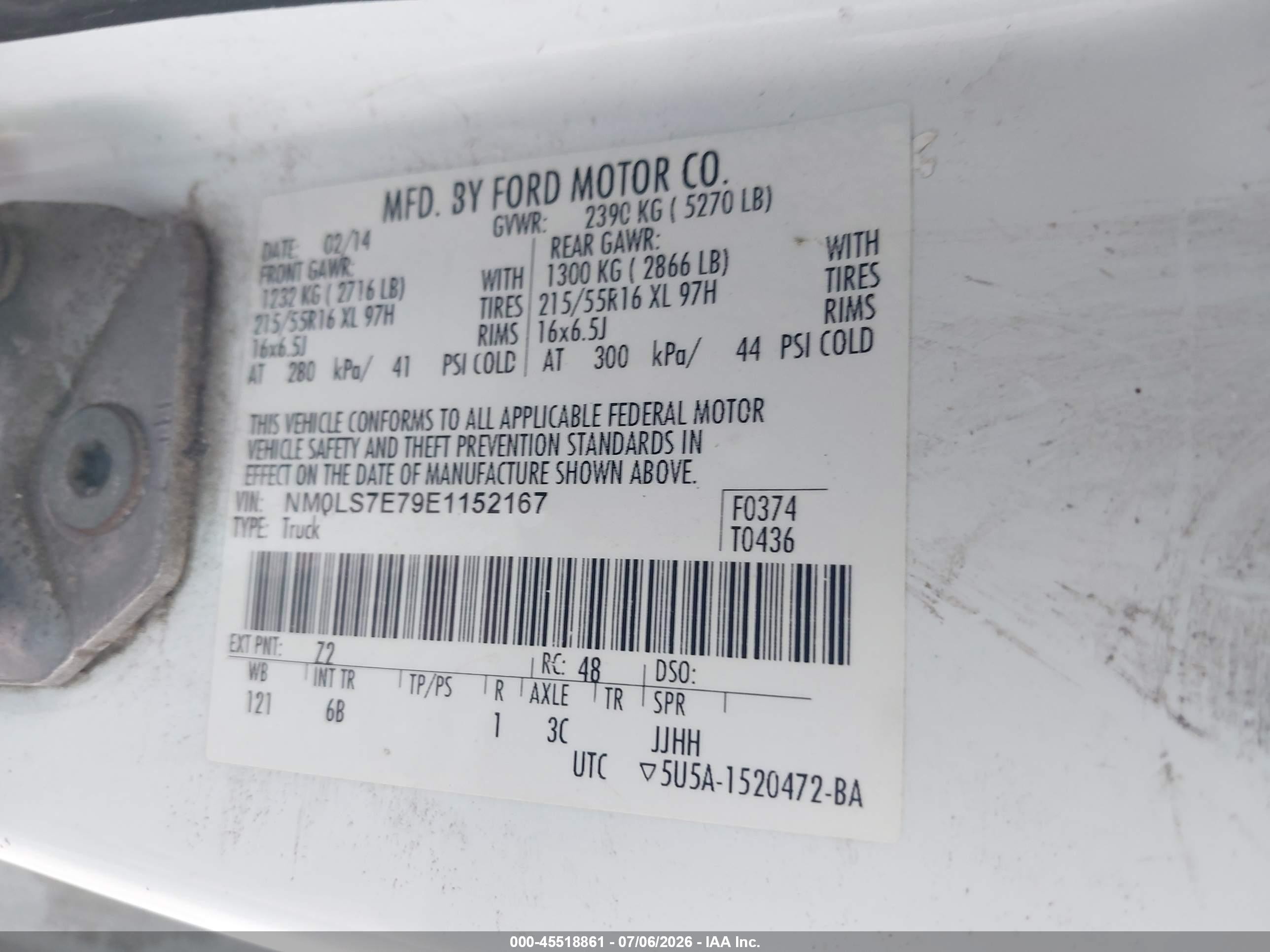 2014 Ford Transit Connect Xl White vin: NM0LS7E79E1152167