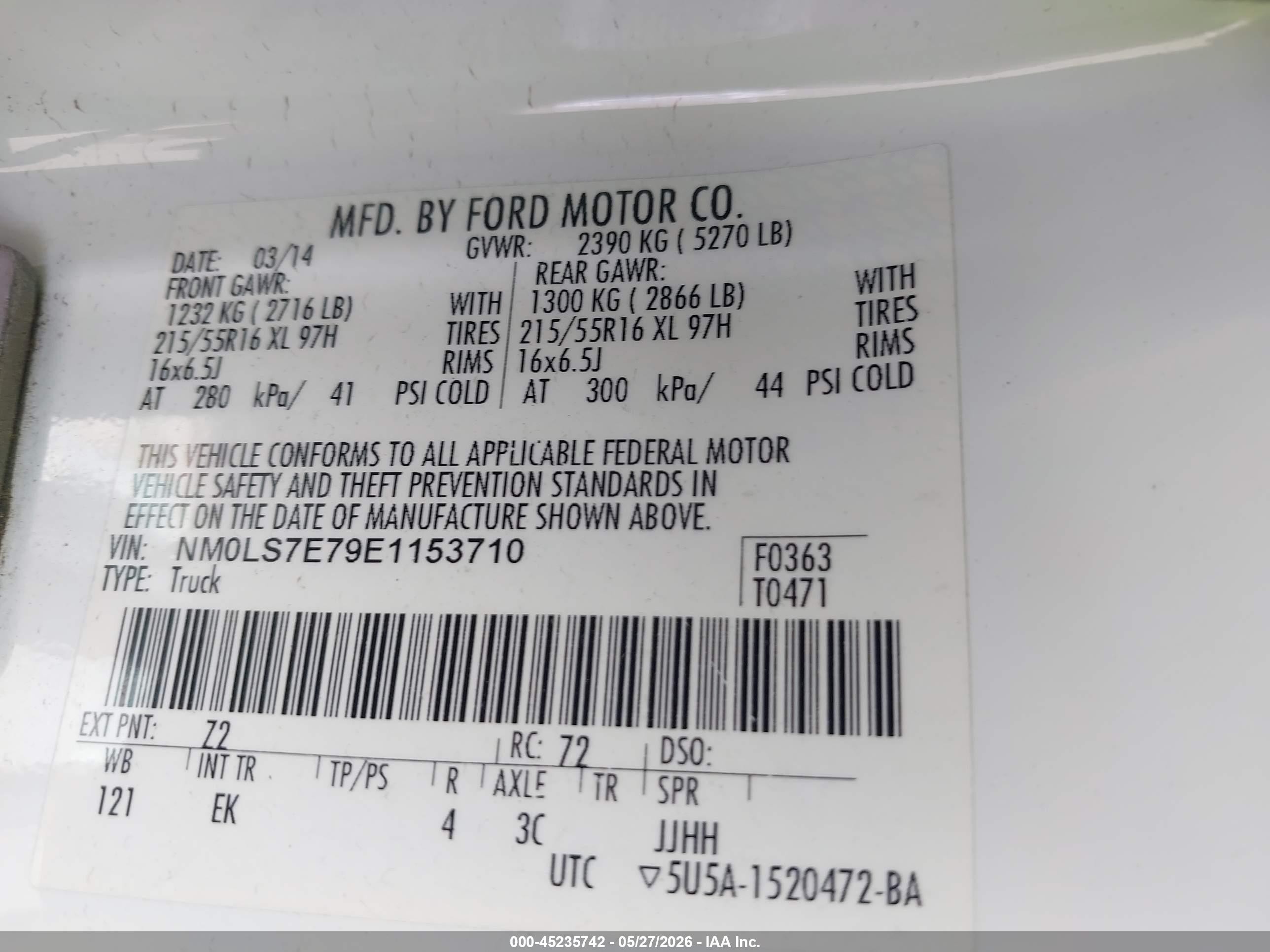 2014 Ford Transit Connect Xl White vin: NM0LS7E79E1153710