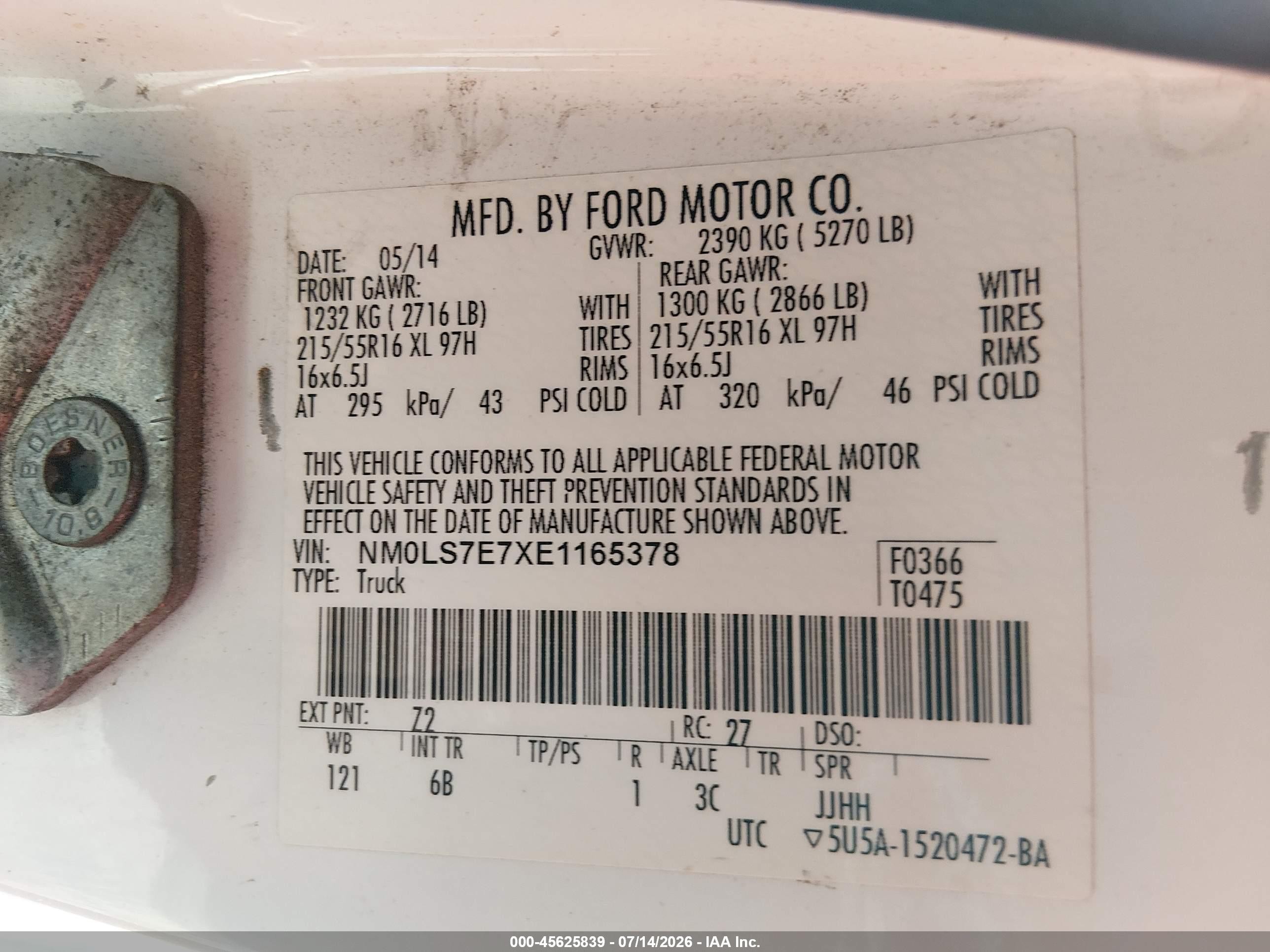 2014 Ford Transit Connect Xl White vin: NM0LS7E7XE1165378