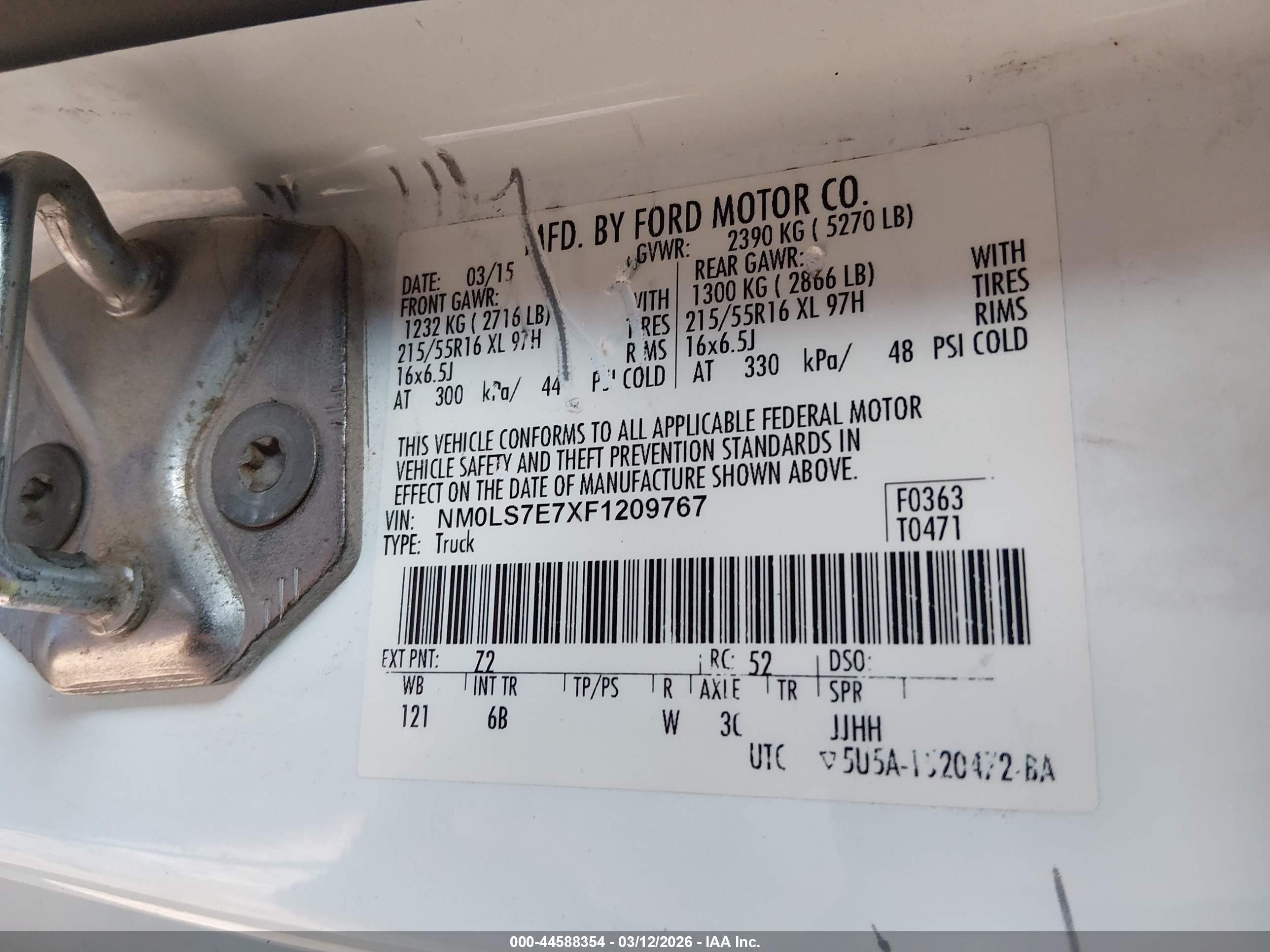 2015 Ford Transit Connect Xl Белый vin: NM0LS7E7XF1209767