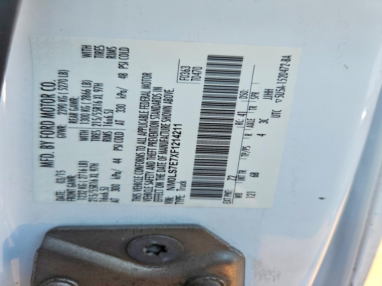 2015 Ford Transit Connect Xl White vin: NM0LS7E7XF1214211