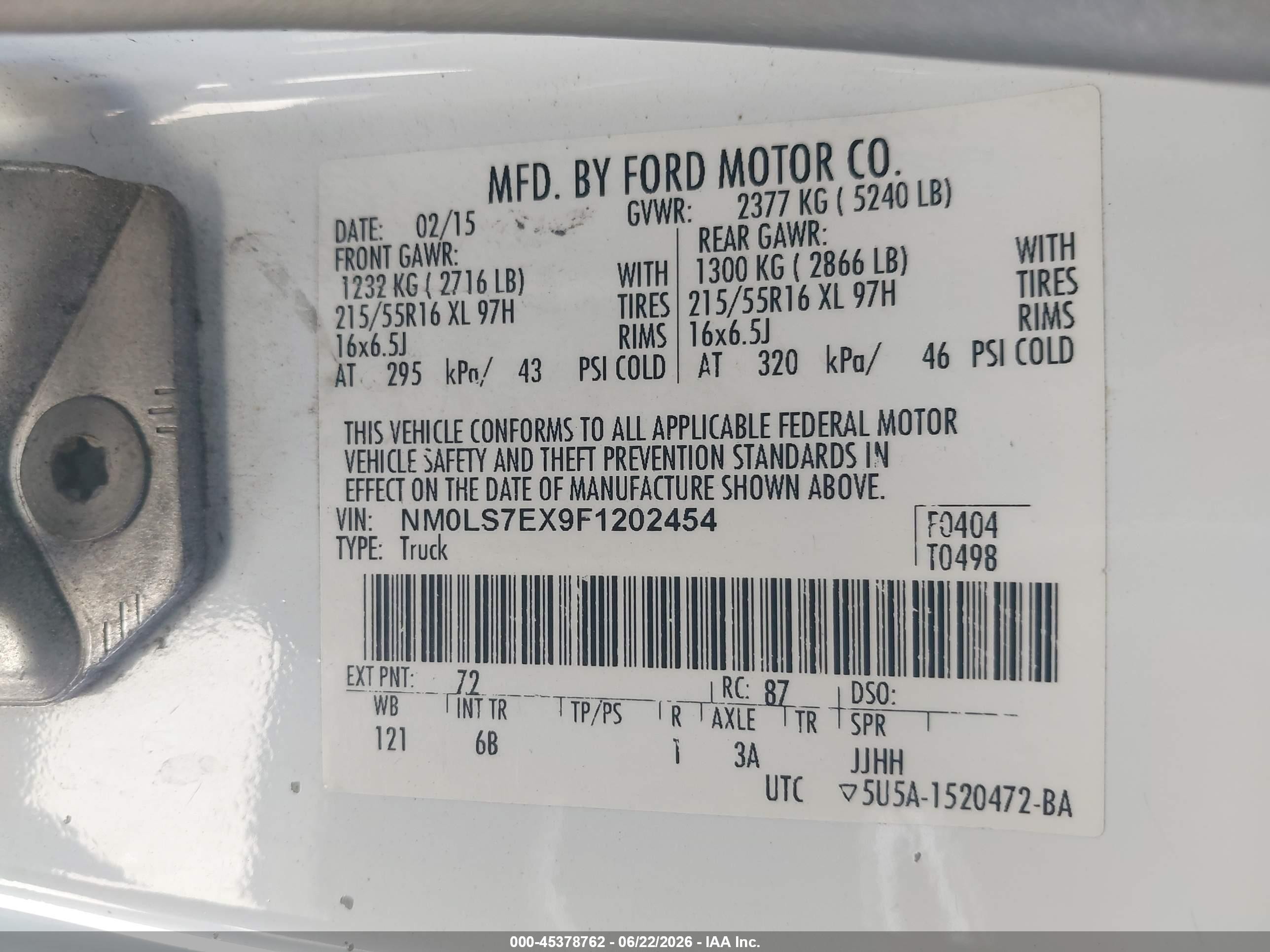 2015 Ford Transit Connect Xl White vin: NM0LS7EX9F1202454
