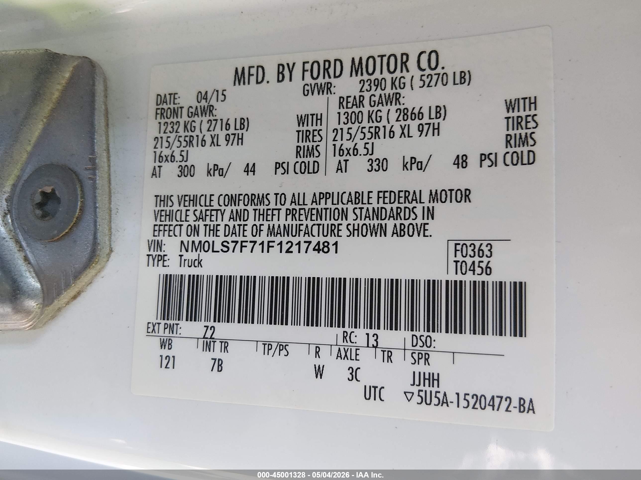 2015 Ford Transit Connect Xlt White vin: NM0LS7F71F1217481