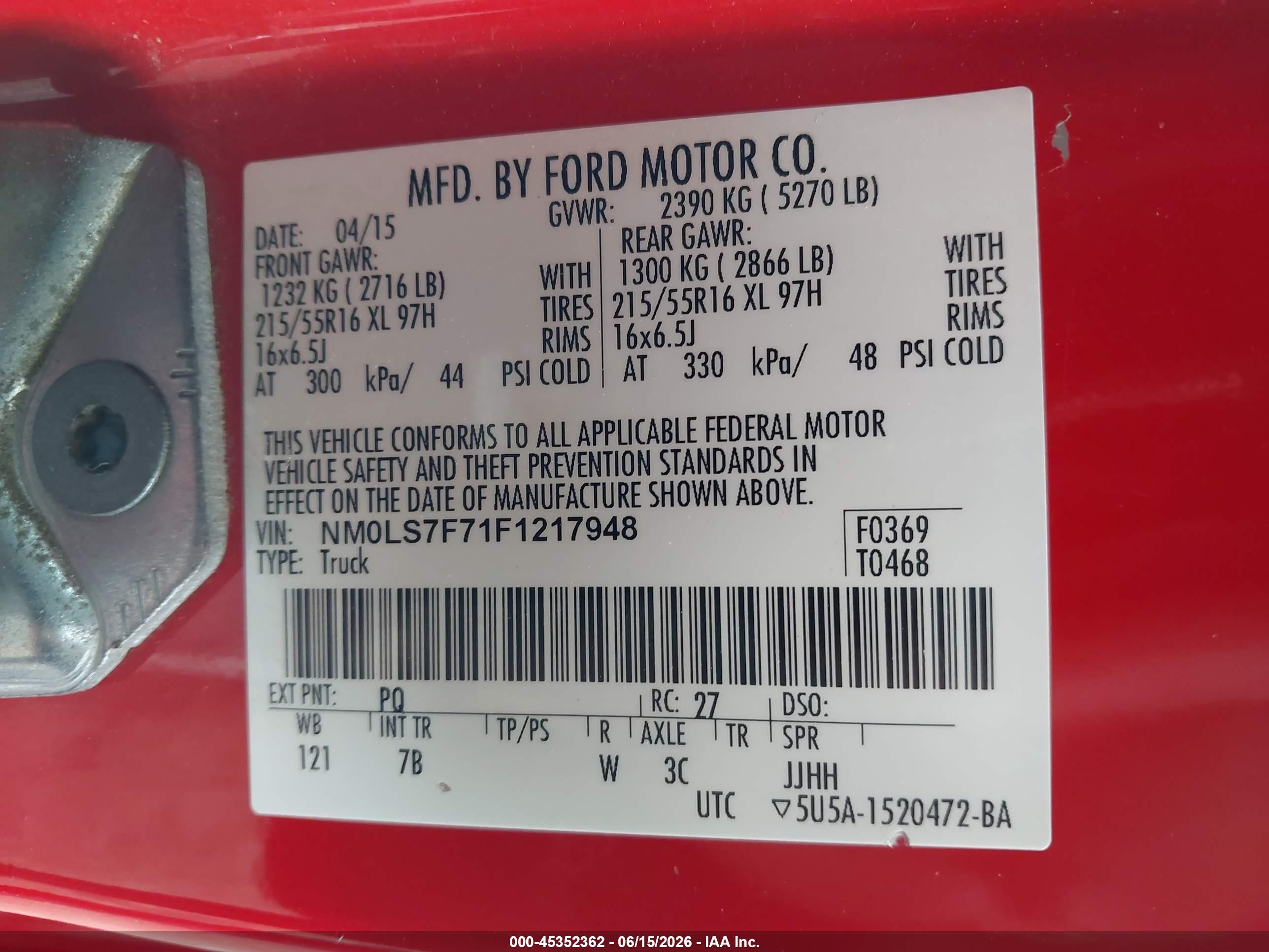 2015 Ford Transit Connect Xlt Красный vin: NM0LS7F71F1217948