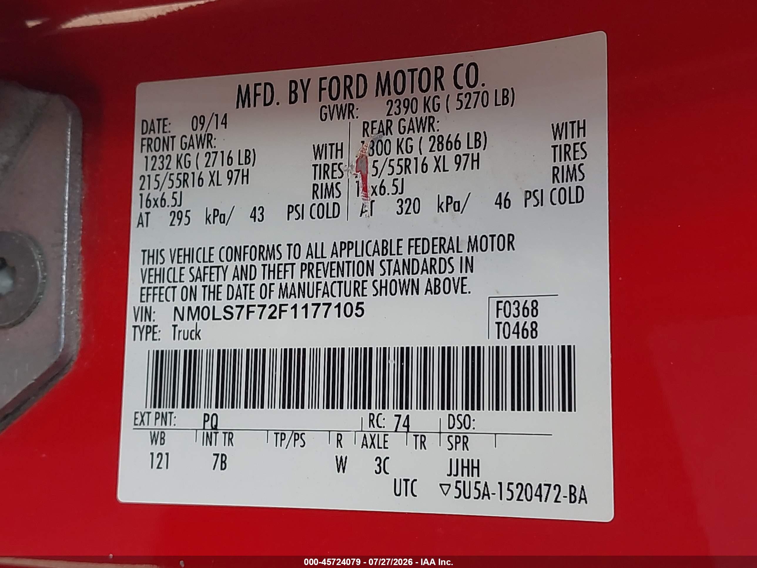 2015 Ford Transit Connect Xlt Red vin: NM0LS7F72F1177105
