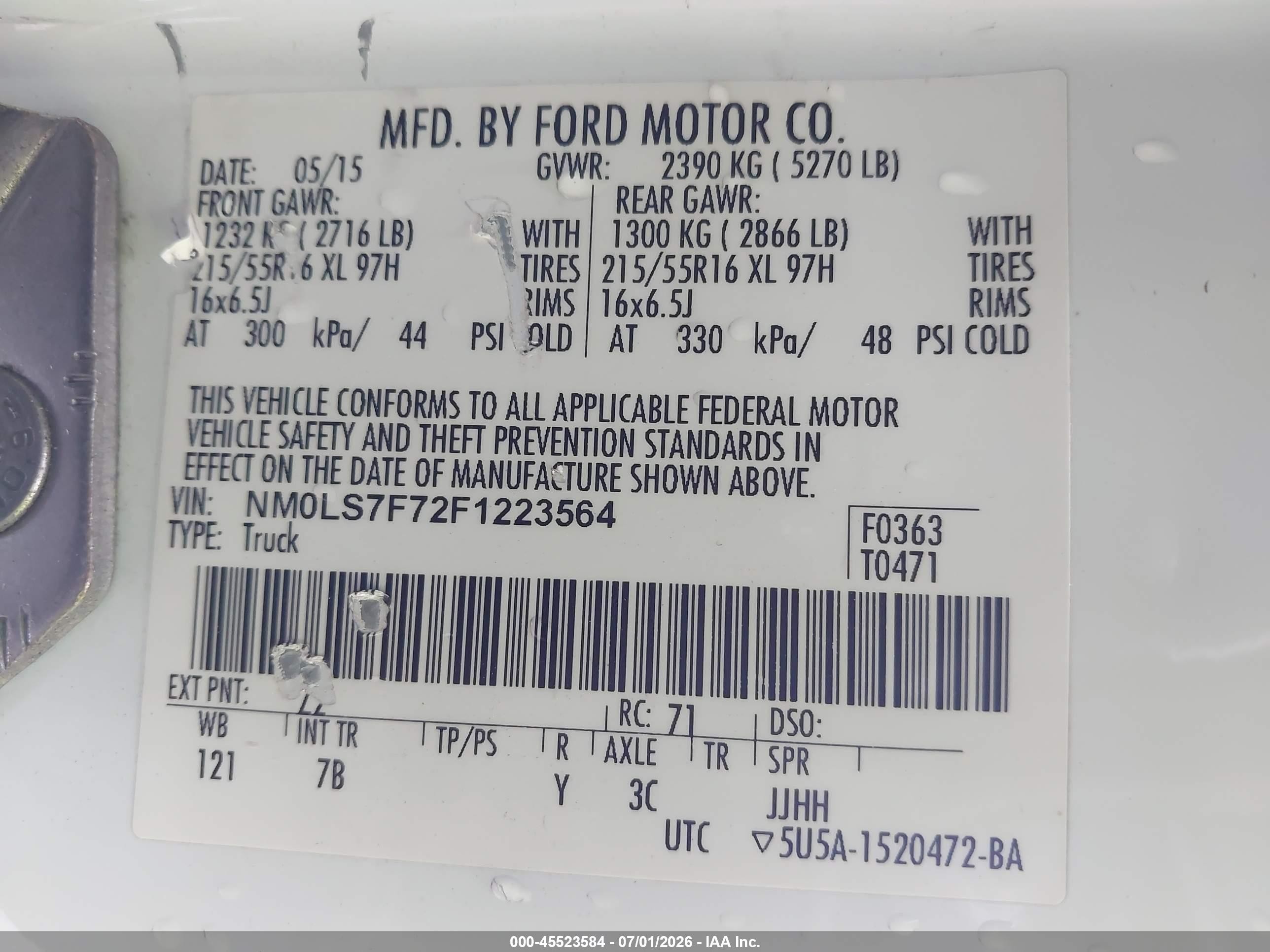 2015 Ford Transit Connect Xlt White vin: NM0LS7F72F1223564