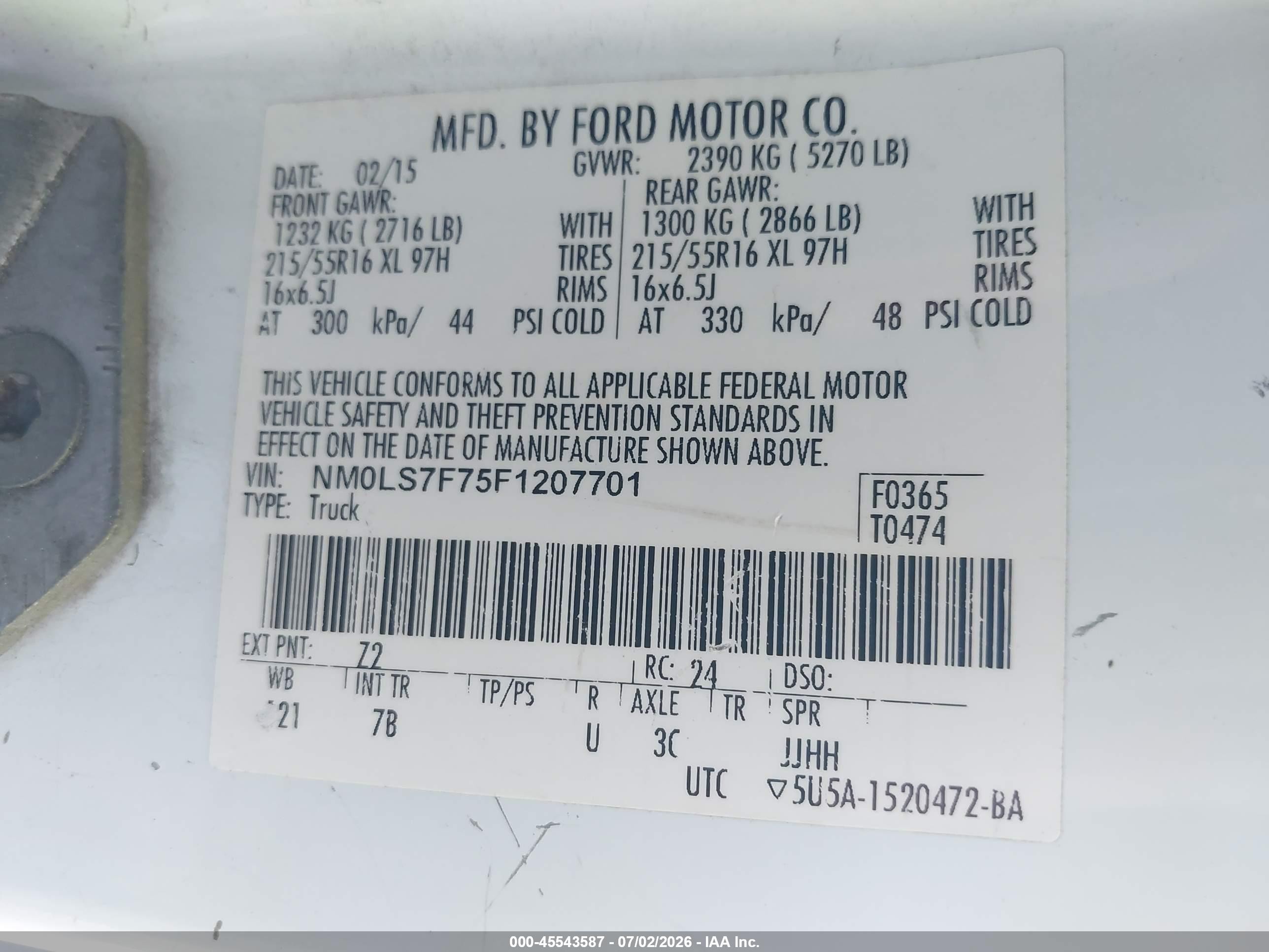 2015 Ford Transit Connect Xlt White vin: NM0LS7F75F1207701