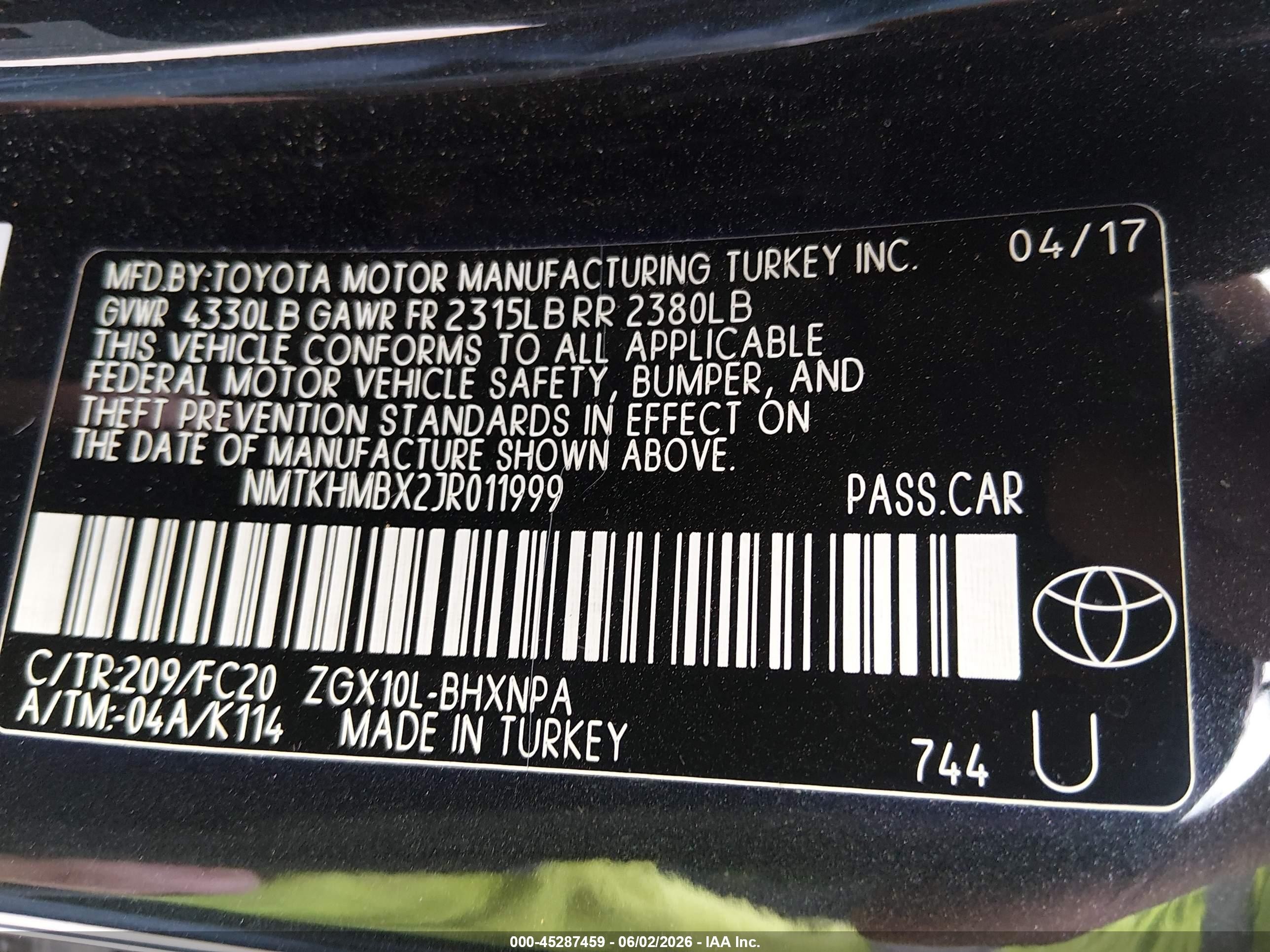 2018 Toyota C-hr Xle Premium Black vin: NMTKHMBX2JR011999