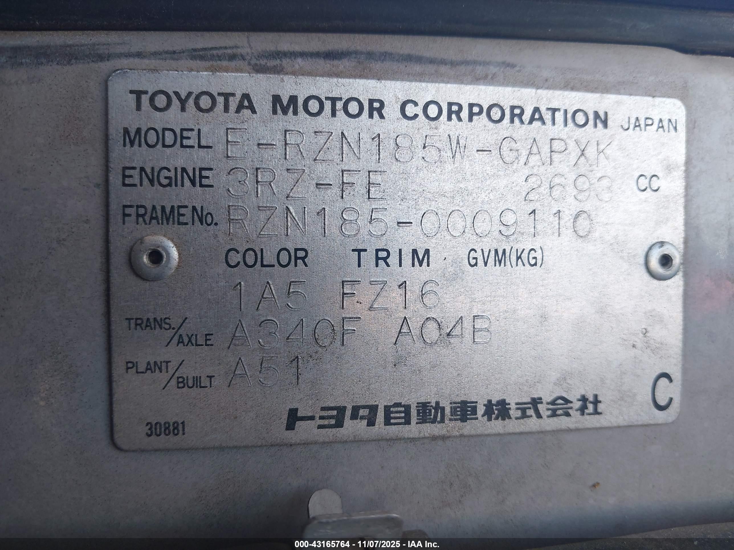 1996 Toyota 4runner   Серебряный vin: RZN1850009110    