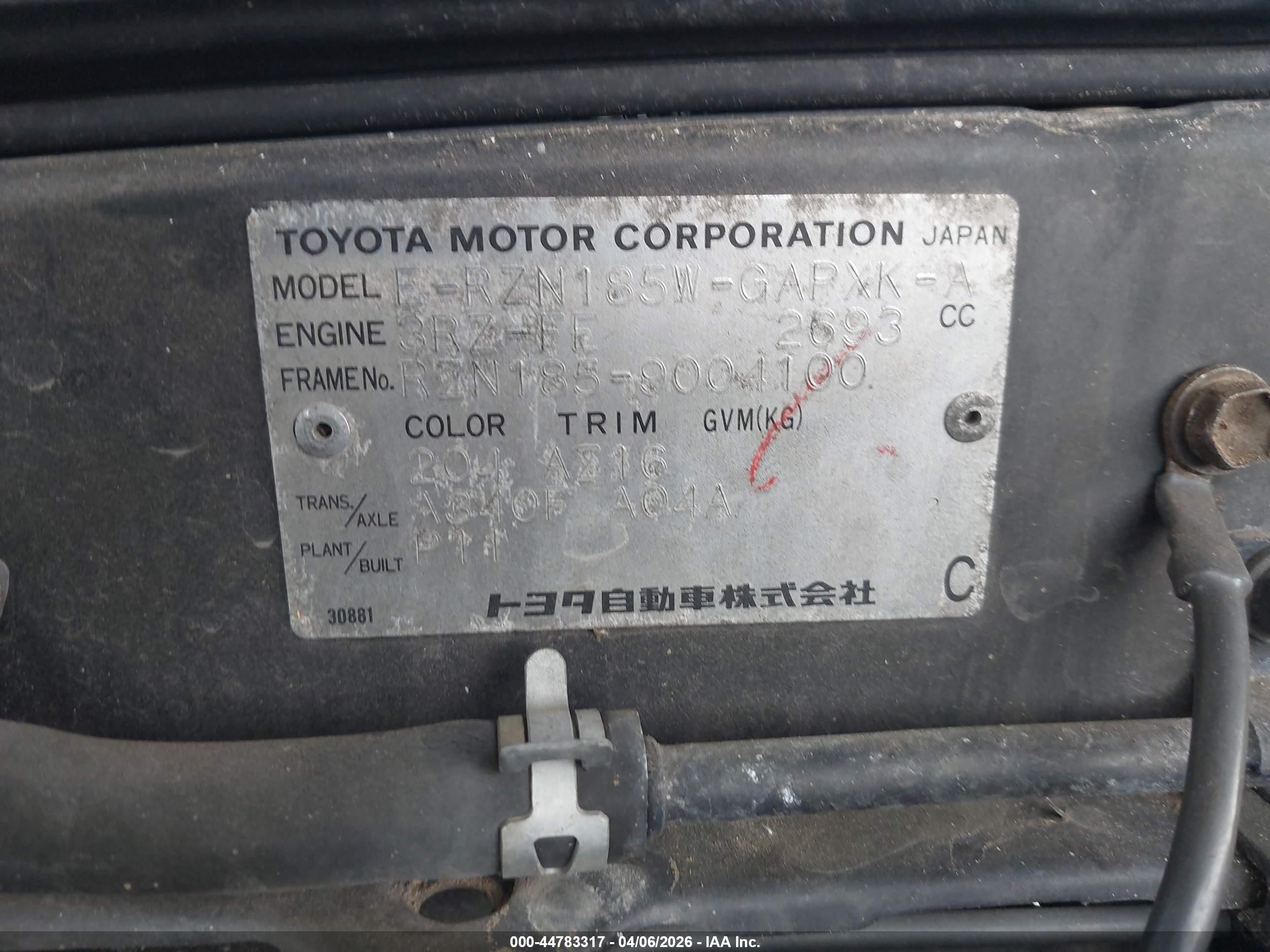 1997 Toyota Hilux Ssrs Limited   Black vin: RZN1859004100    