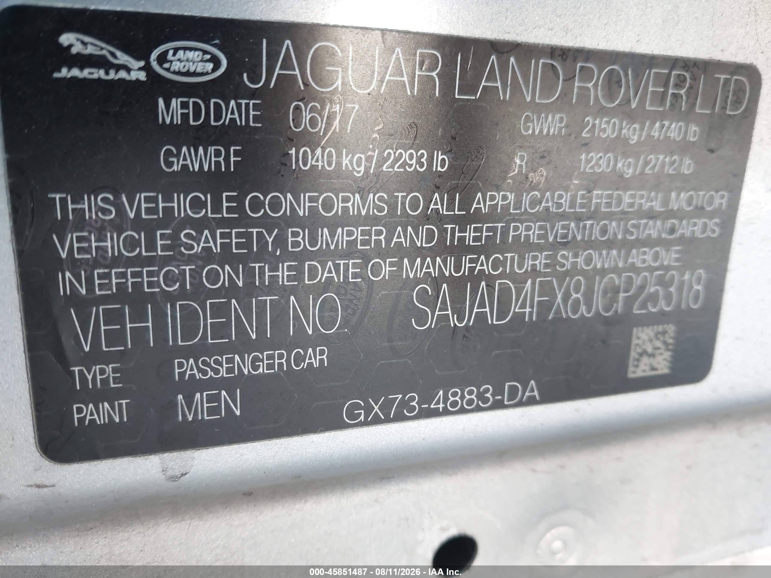 2018 Jaguar Xe 25t Premium Серебряный vin: SAJAD4FX8JCP25318