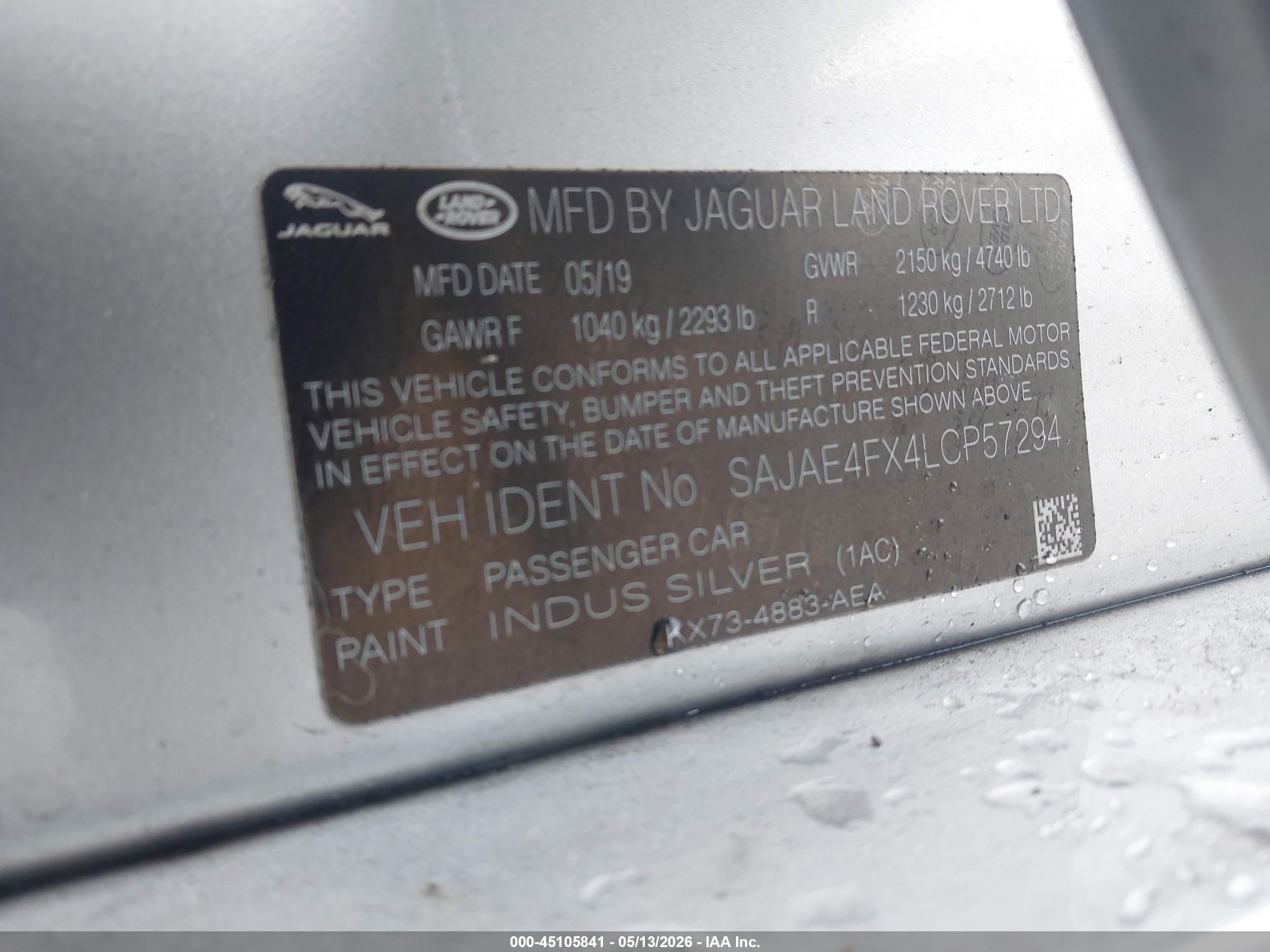 2020 Jaguar Xe S Rwd Automatic Silver vin: SAJAE4FX4LCP57294