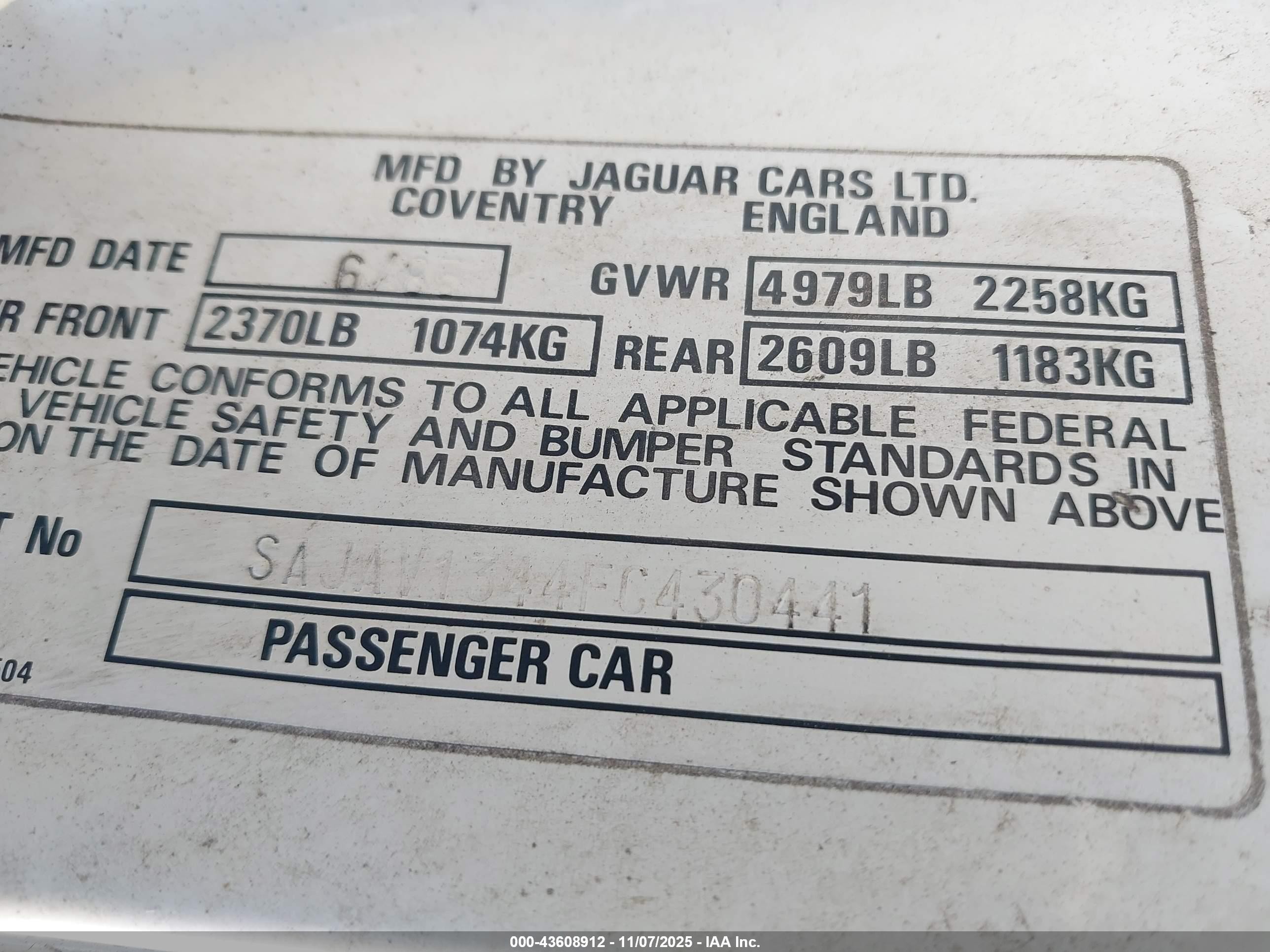 1985 Jaguar Xj6   White vin: SAJAV1344FC430441