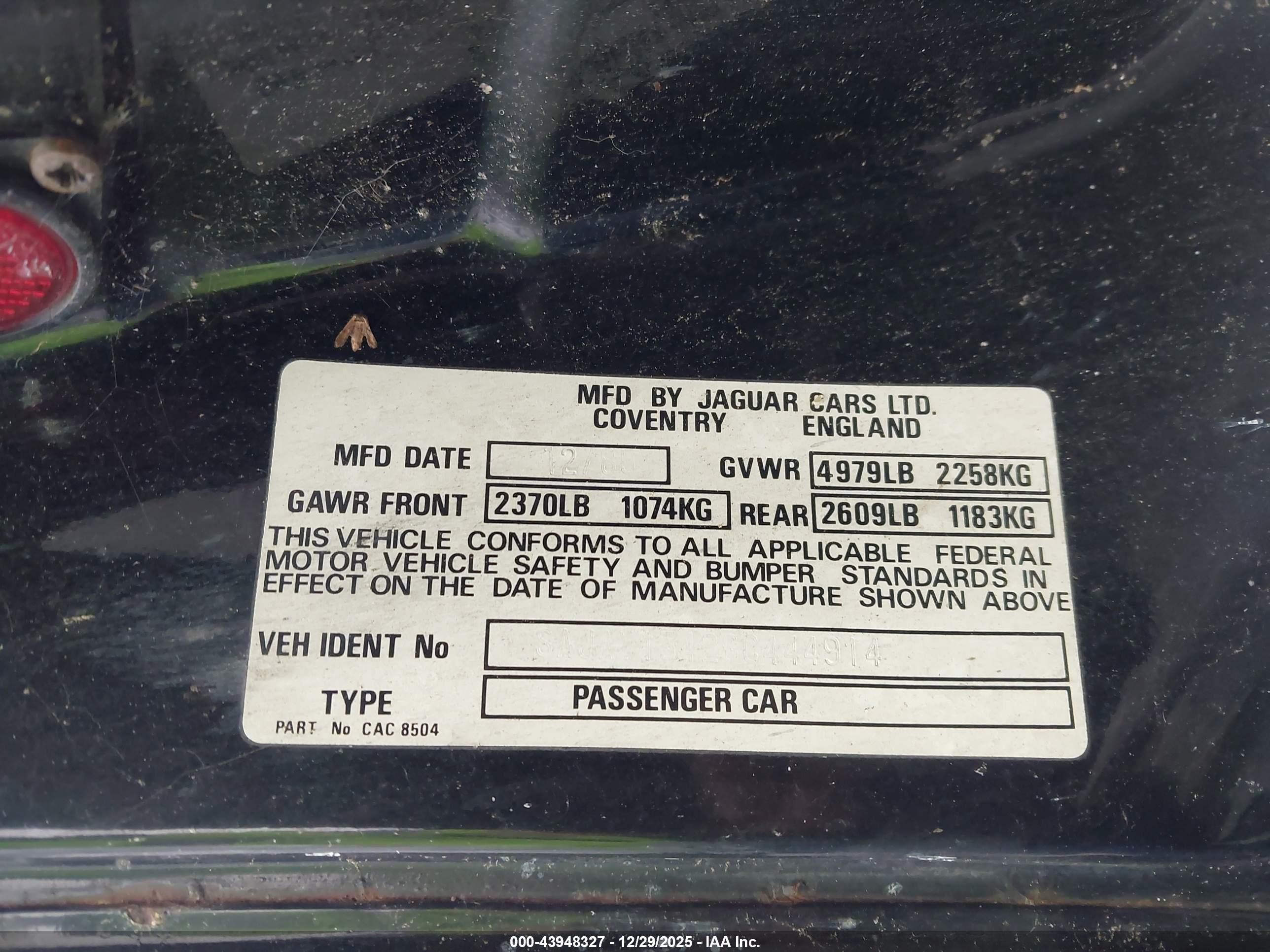 1986 Jaguar Xj6 Vanden Plas Black vin: SAJAY1342GC444914