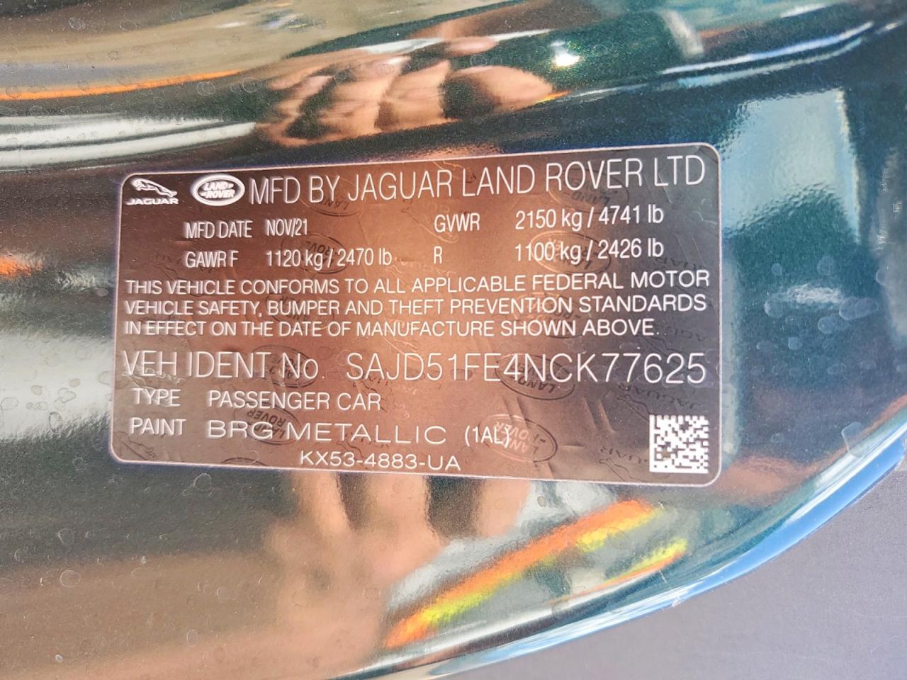 2022 Jaguar F-type R Green vin: SAJD51FE4NCK77625