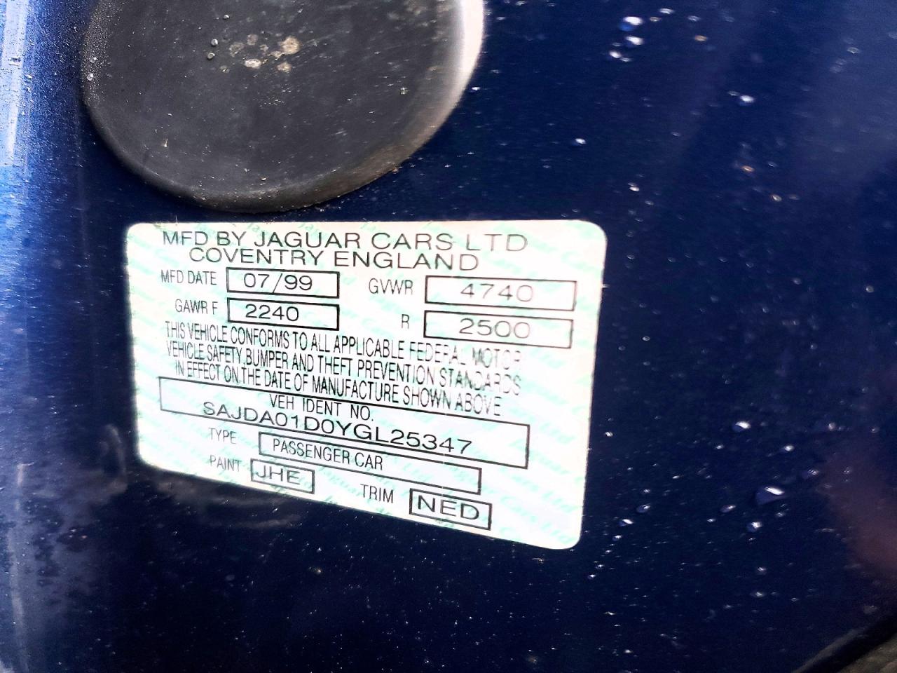 2000 Jaguar S-type Blue vin: SAJDA01D0YGL25347