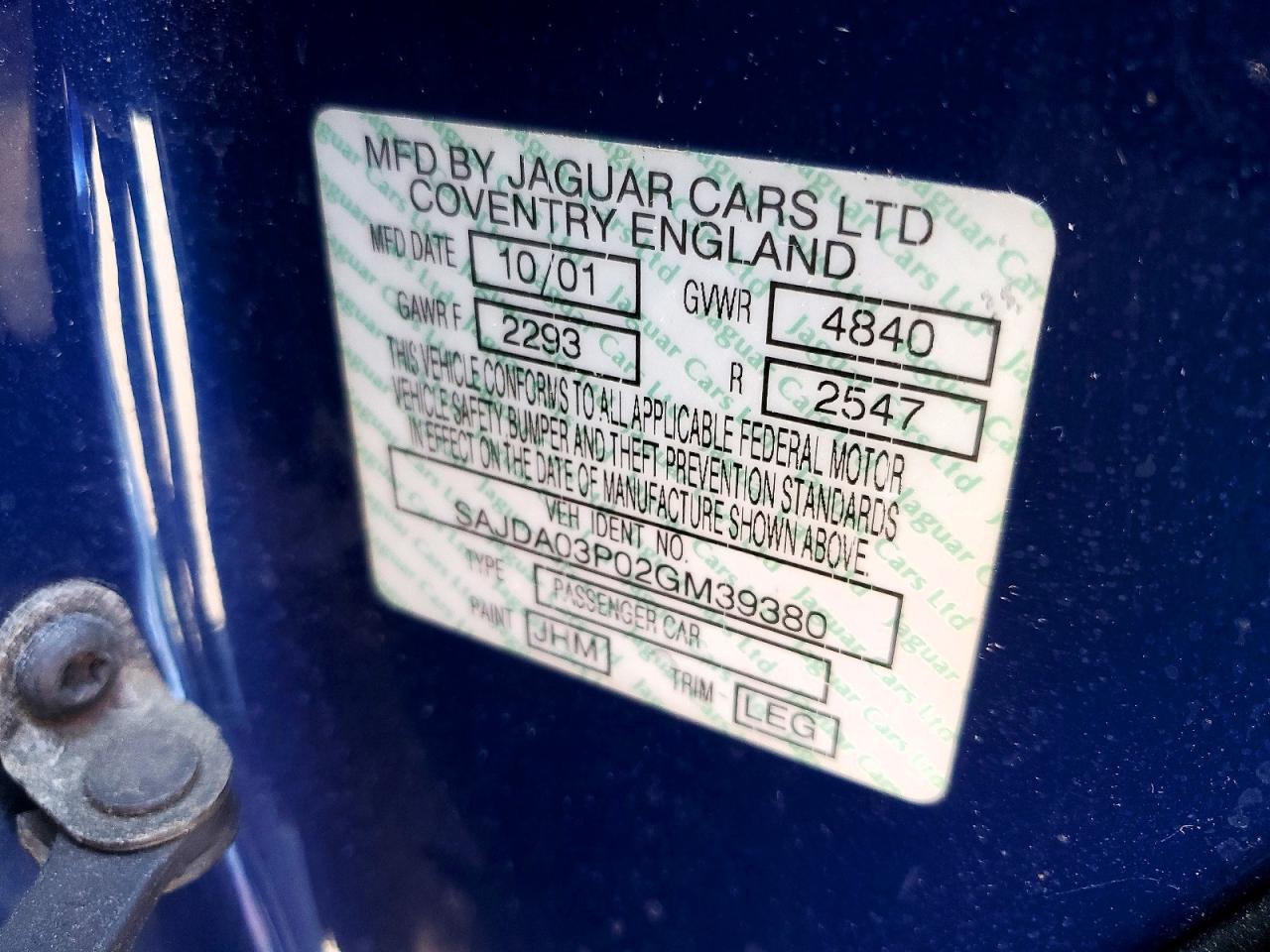 2002 Jaguar S-type Sport Blue vin: SAJDA03P02GM39380