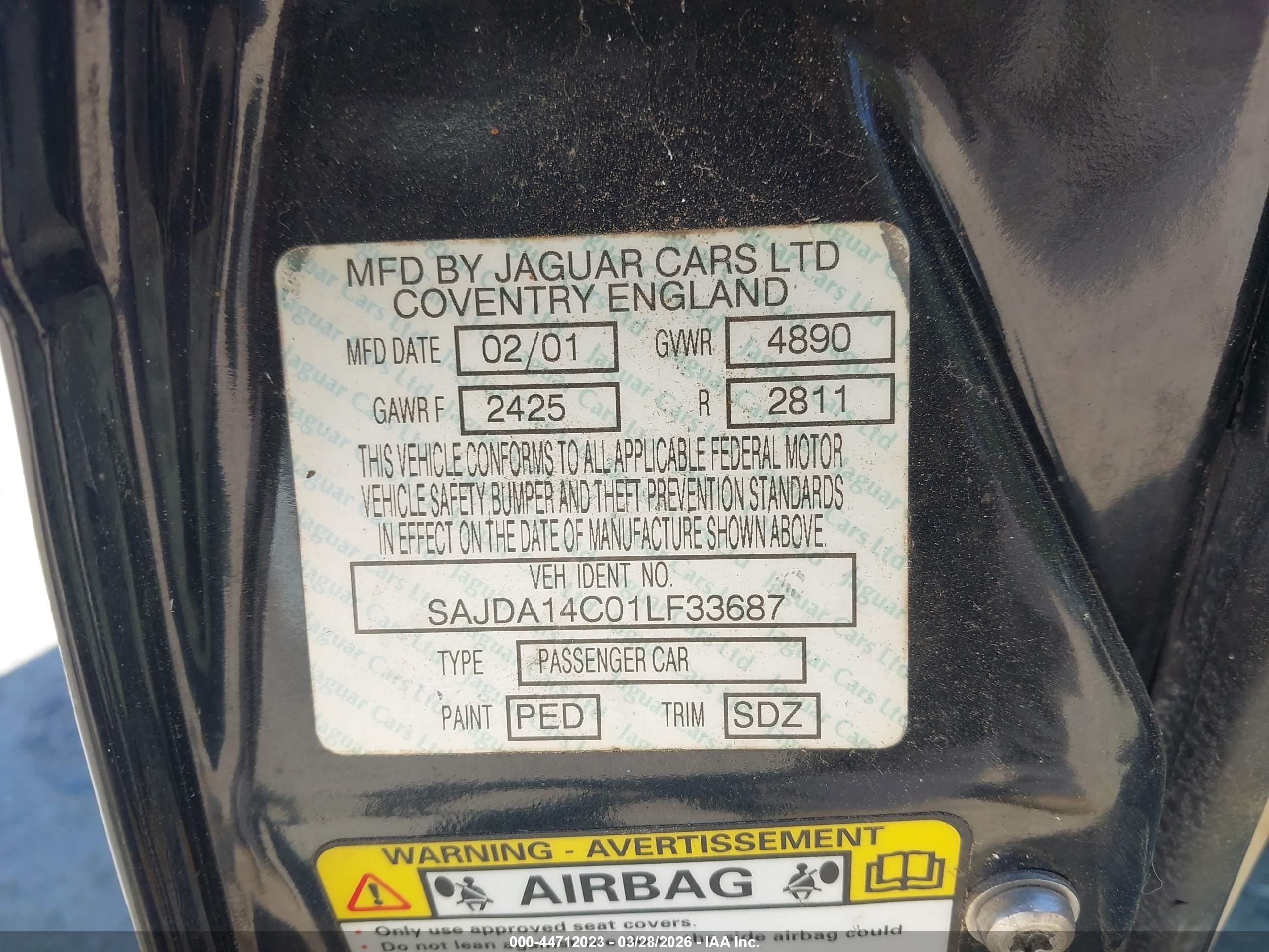 2001 Jaguar Xj8   Black vin: SAJDA14C01LF33687