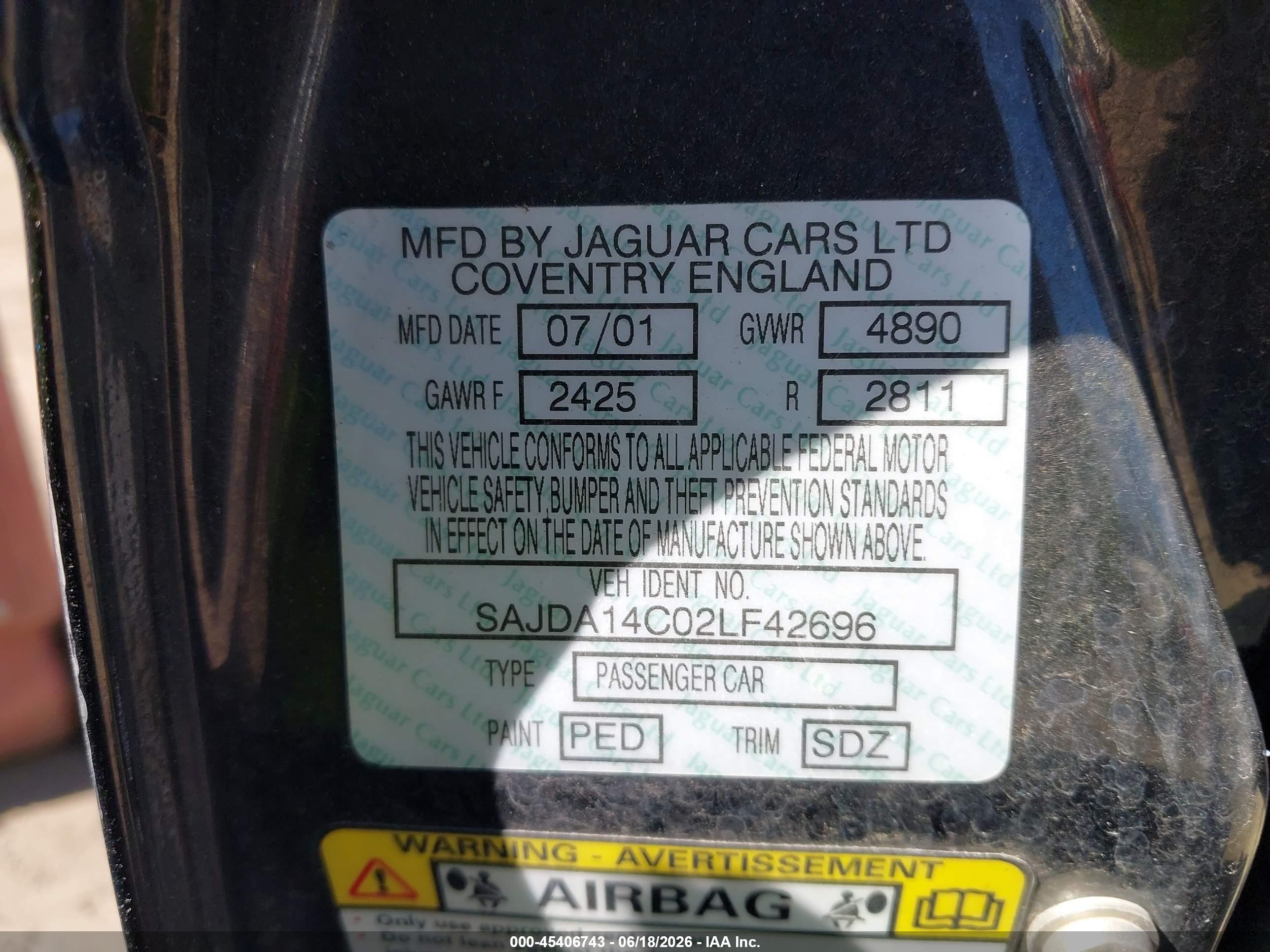 2002 Jaguar Xj8   Black vin: SAJDA14C02LF42696