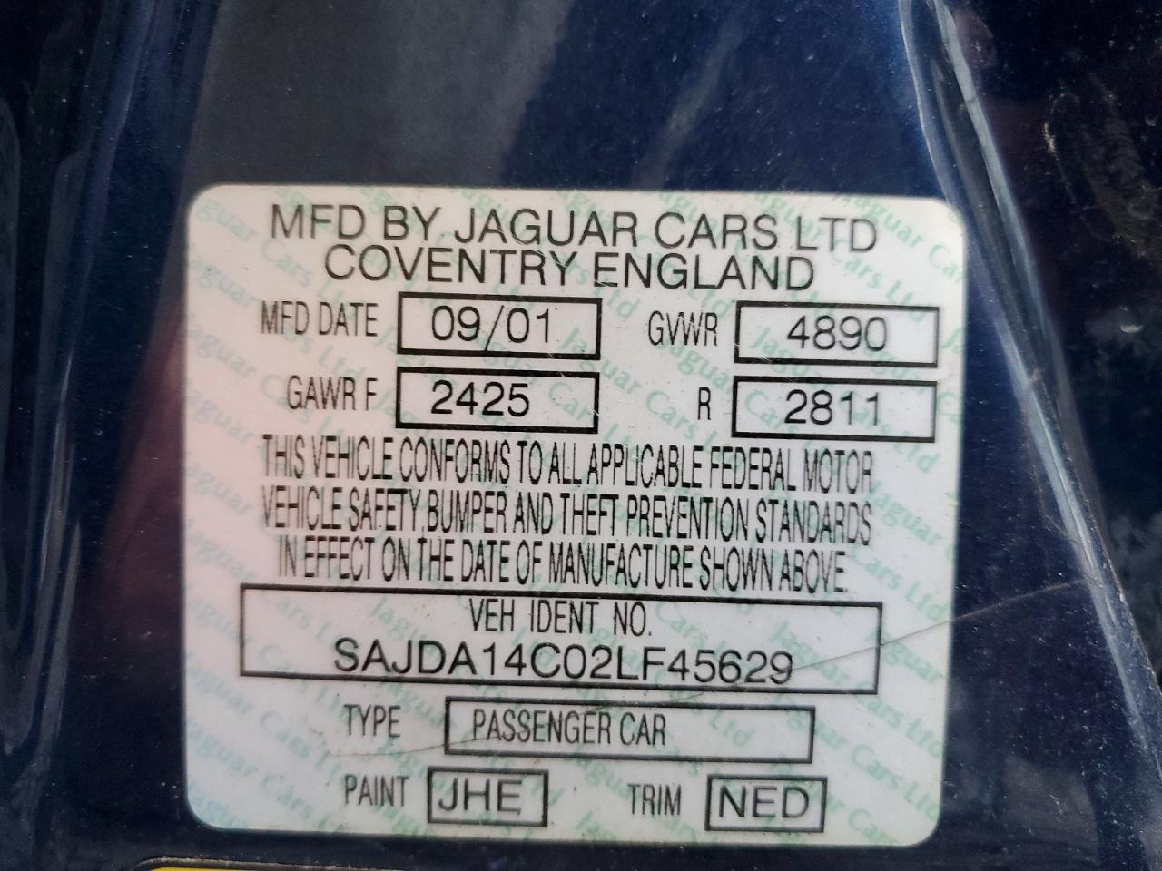 2002 Jaguar Xj8 Синий vin: SAJDA14C02LF45629