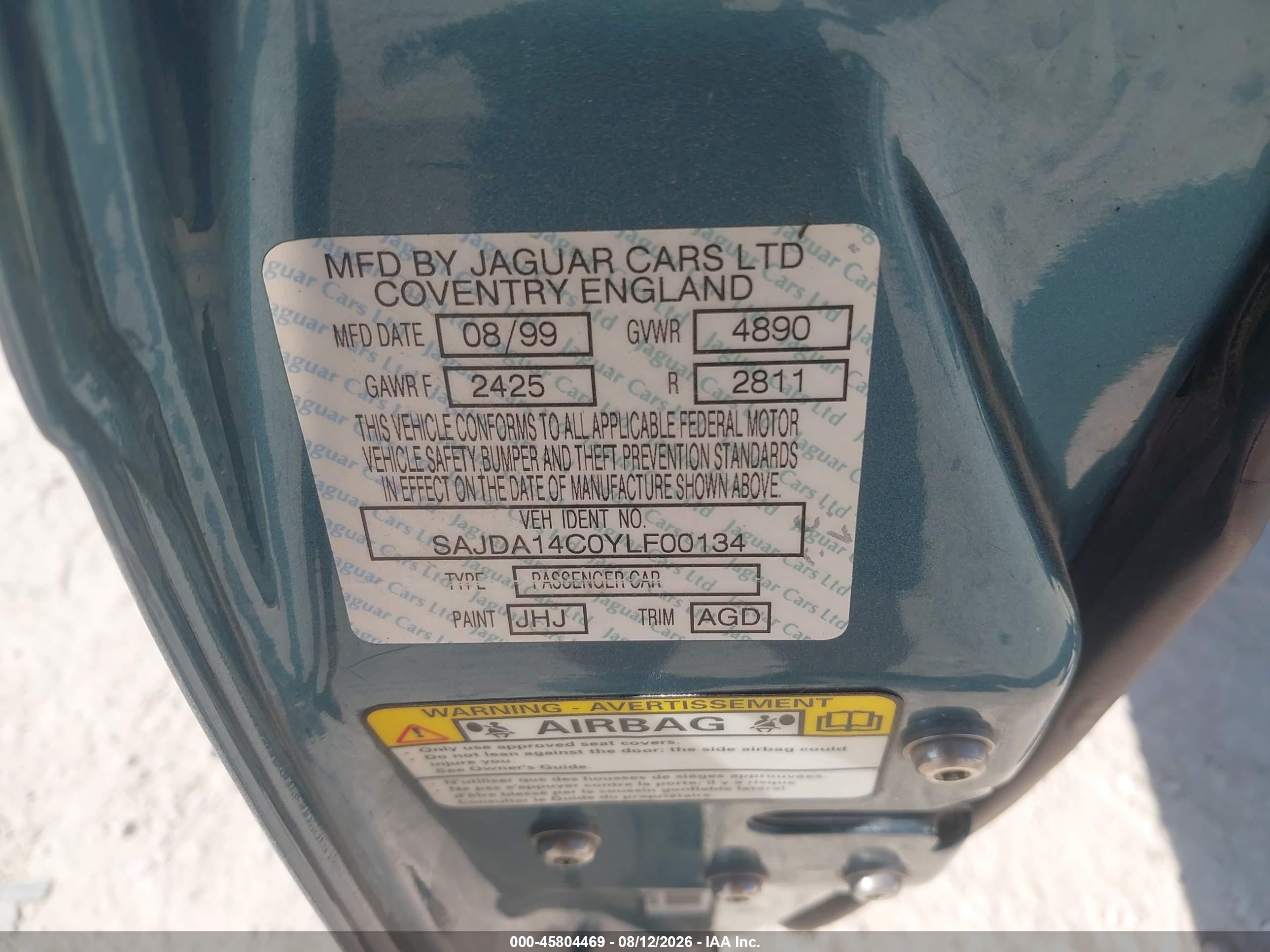 2000 Jaguar Xj (a6) Blue vin: SAJDA14C0YLF00134