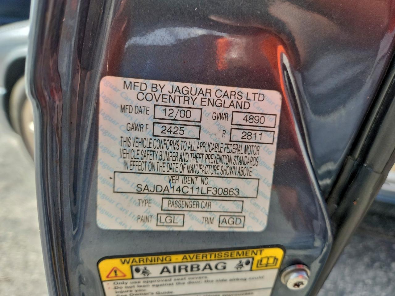 2001 Jaguar Xj8 Зеленый vin: SAJDA14C11LF30863