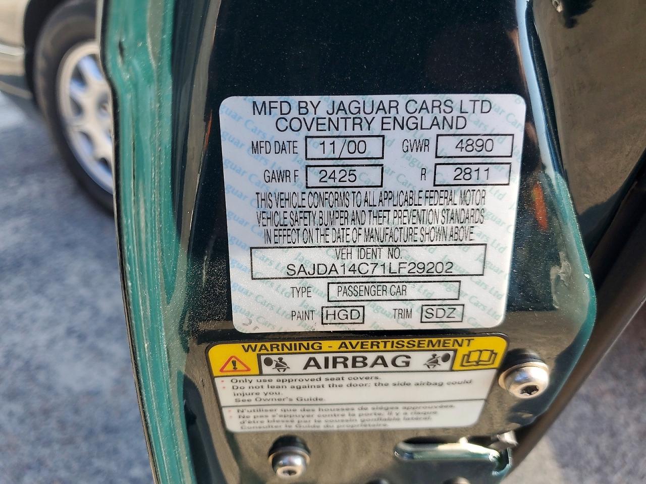 2001 Jaguar Xj8 Green vin: SAJDA14C71LF29202