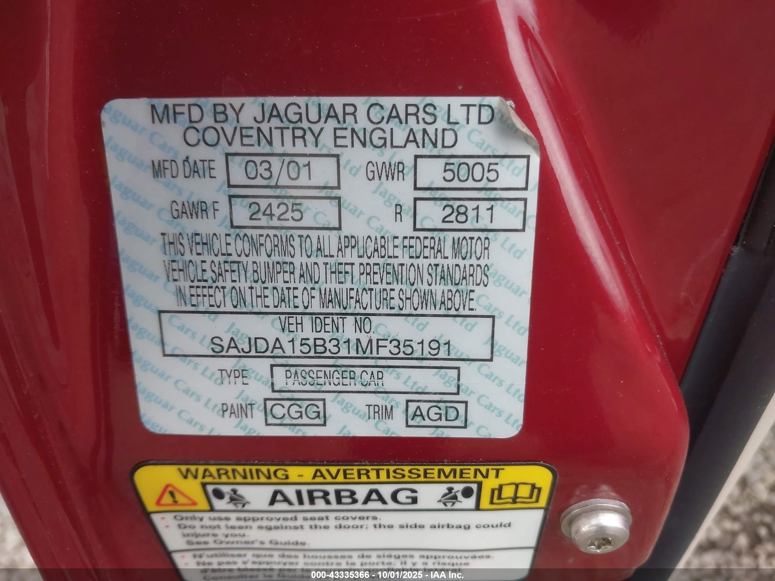 2001 Jaguar Xjr   Red vin: SAJDA15B31MF35191