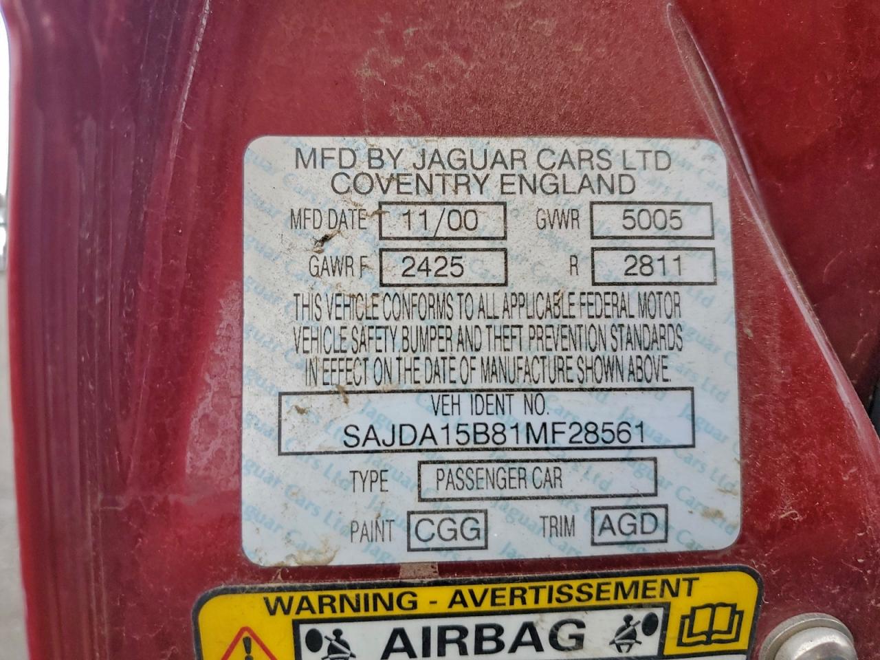 2001 Jaguar Xjr Red vin: SAJDA15B81MF28561