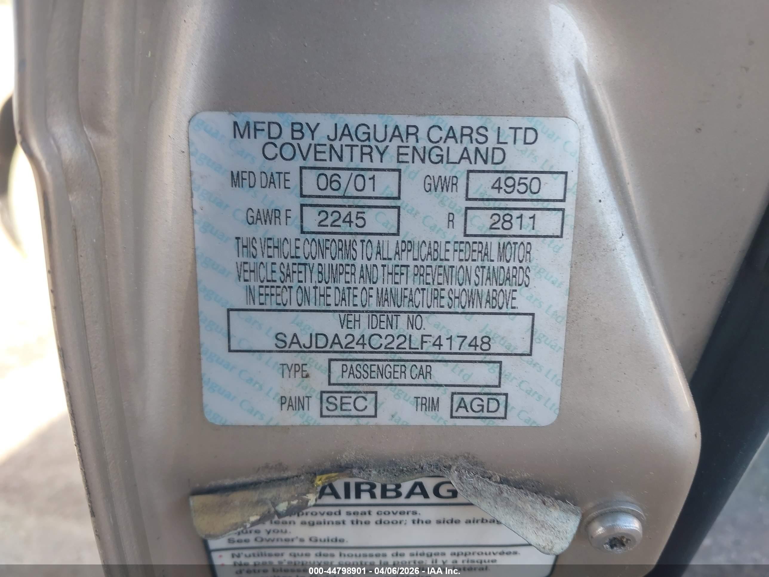 2002 Jaguar Xj8 Vanden Plas Золотой vin: SAJDA24C22LF41748