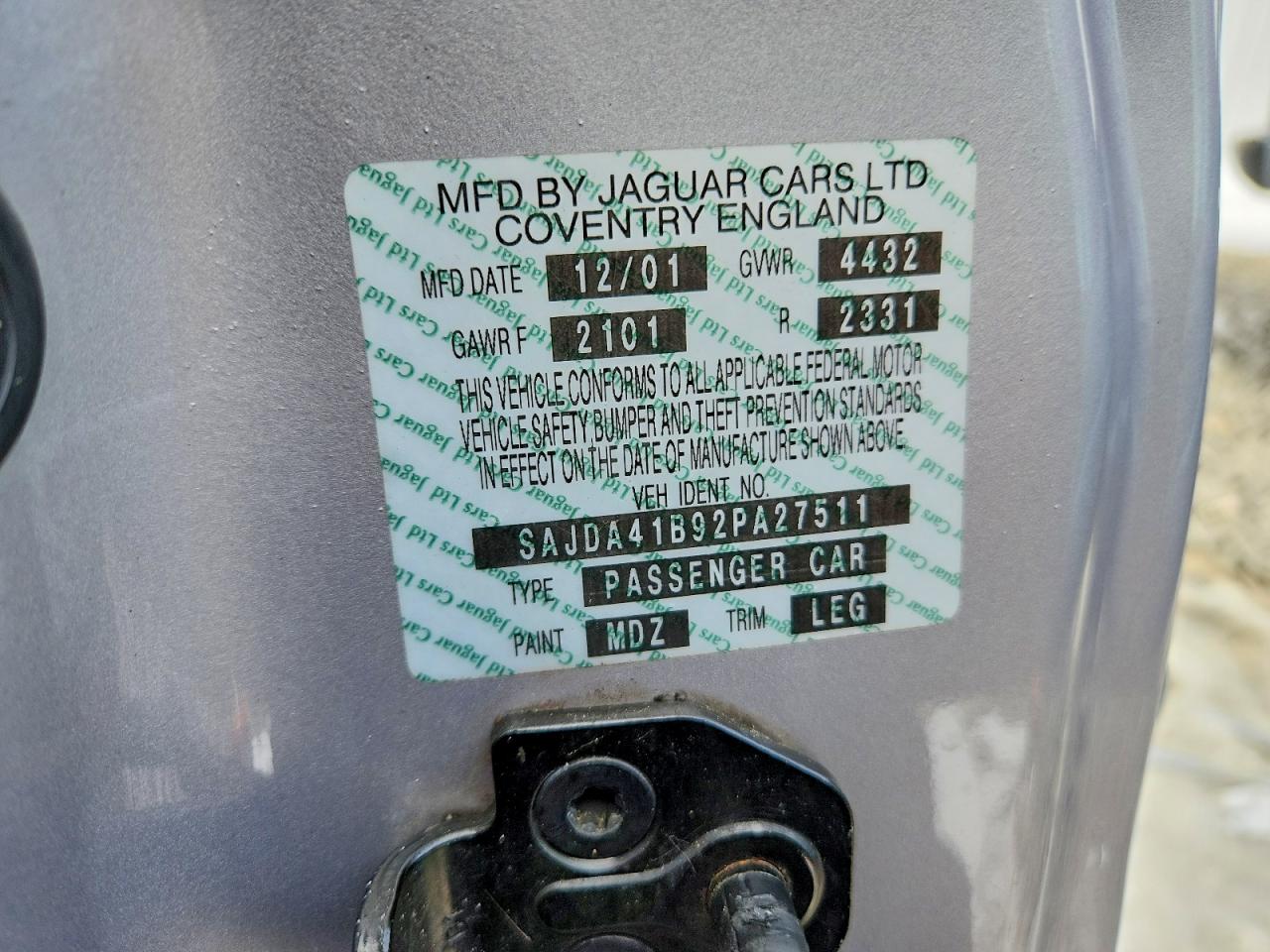 2002 Jaguar Xkr Серебряный vin: SAJDA41B92PA27511