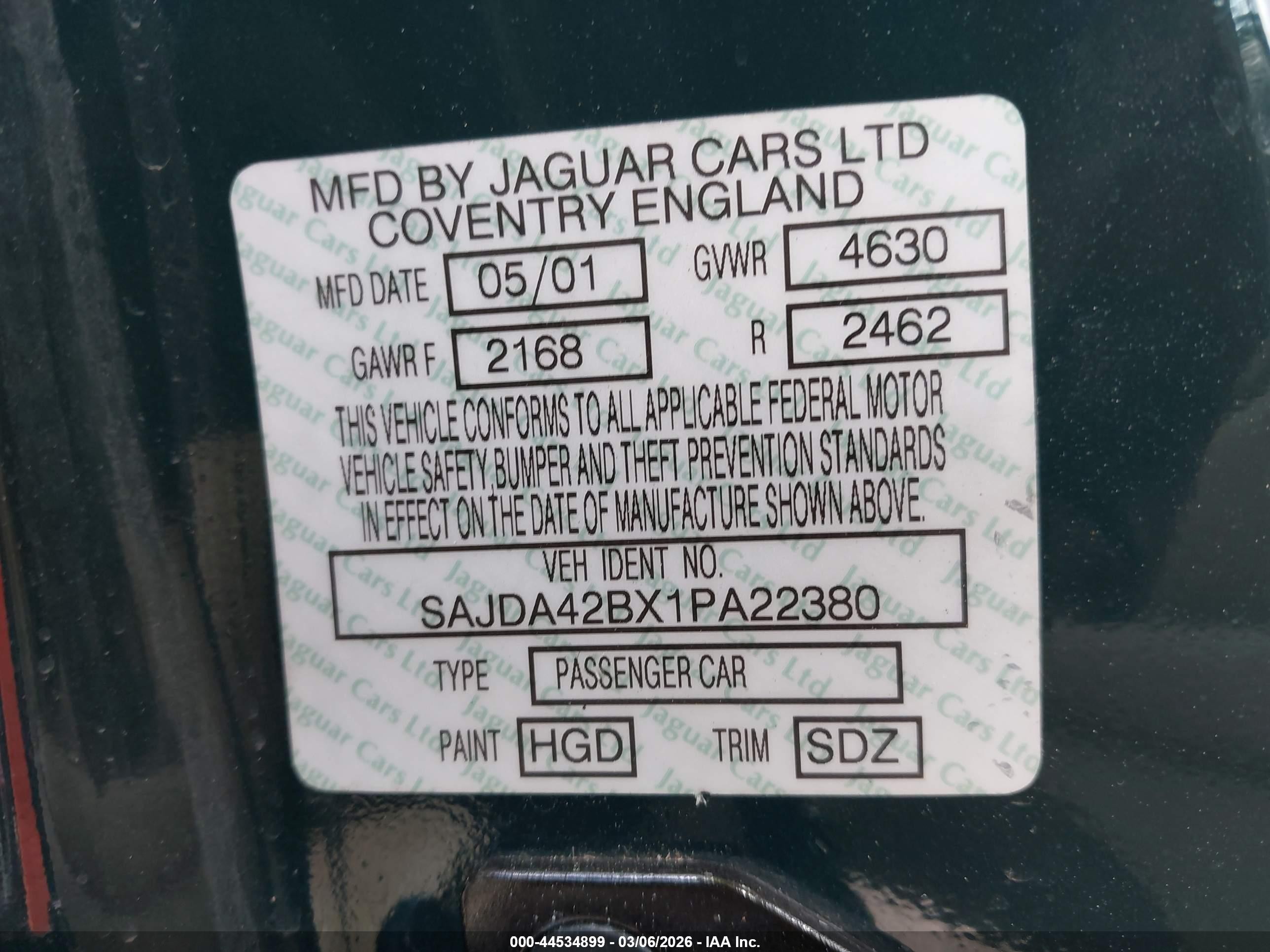 2001 Jaguar Xkr   Green vin: SAJDA42BX1PA22380