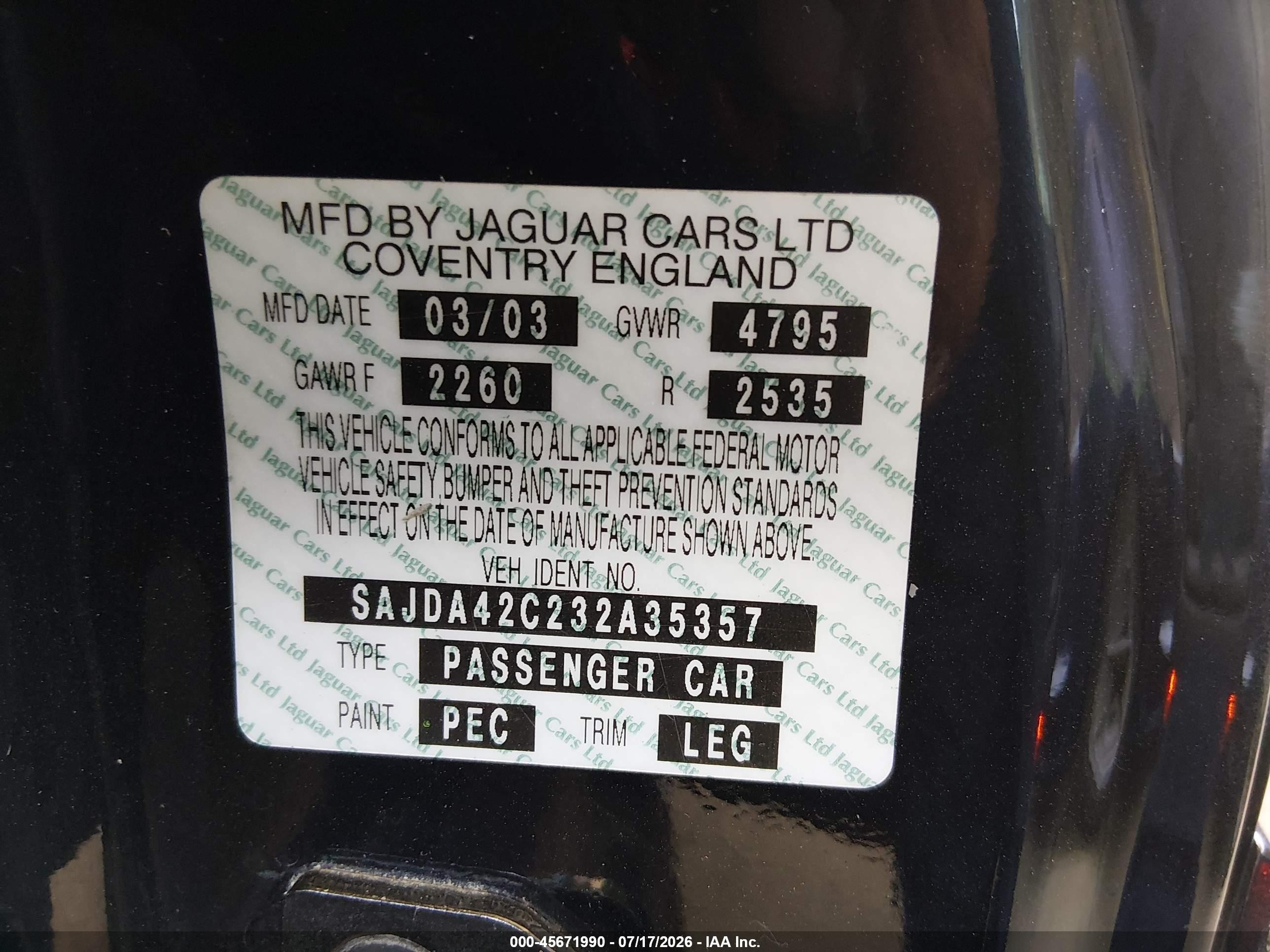 2003 Jaguar Xk8 Черный vin: SAJDA42C232A35357