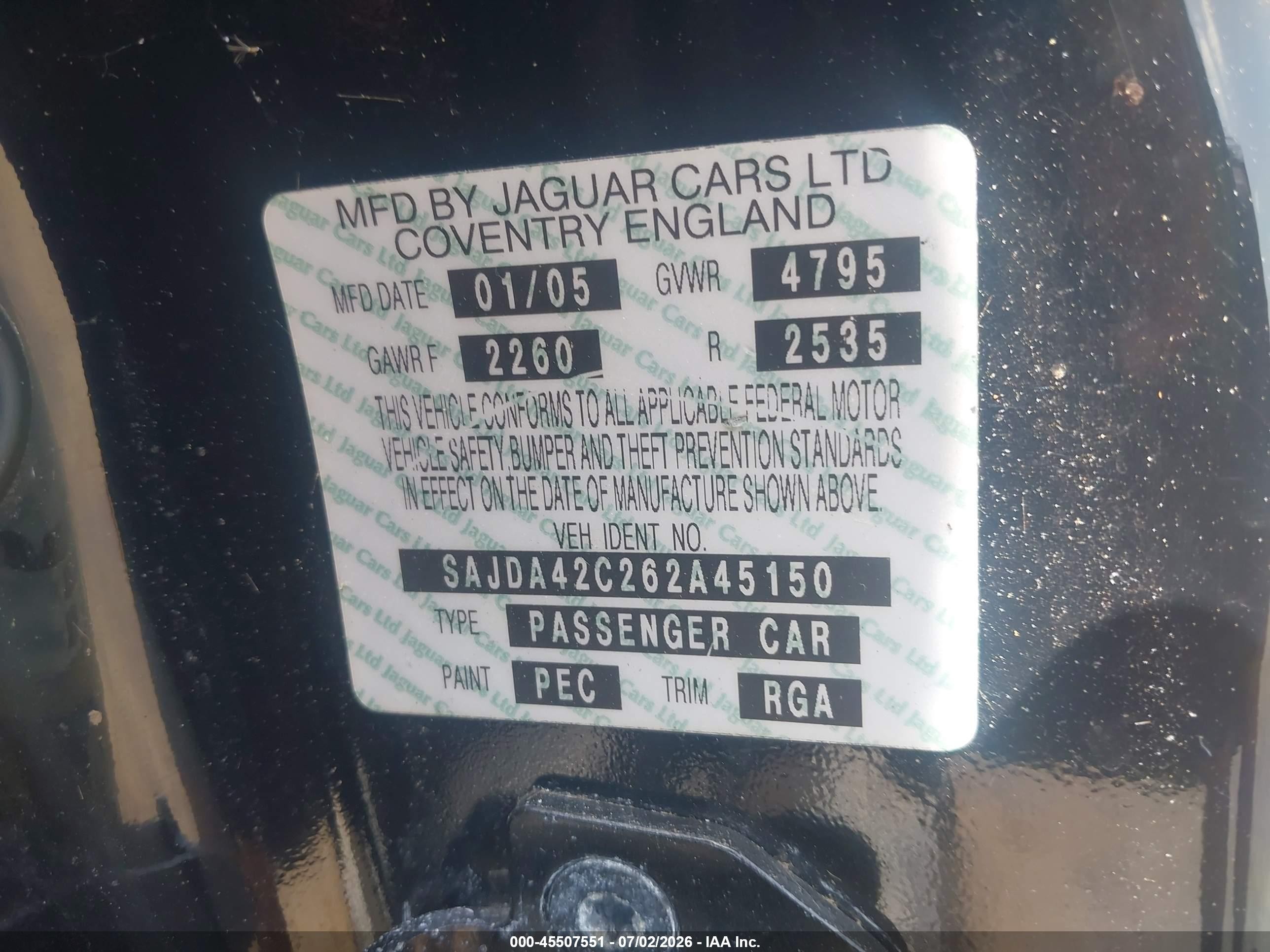 2006 Jaguar Xk8   Черный vin: SAJDA42C262A45150