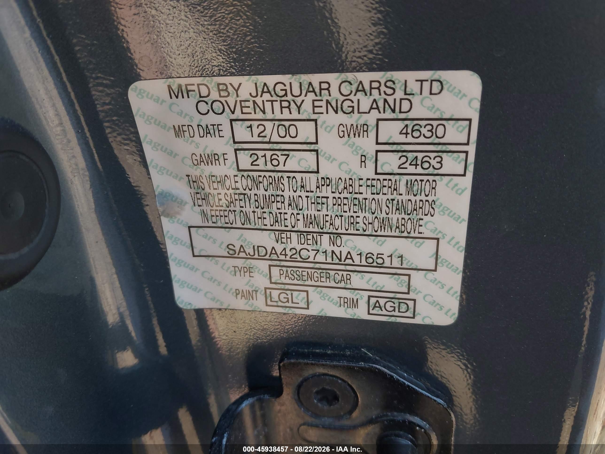 2001 Jaguar Xk8   Gray vin: SAJDA42C71NA16511