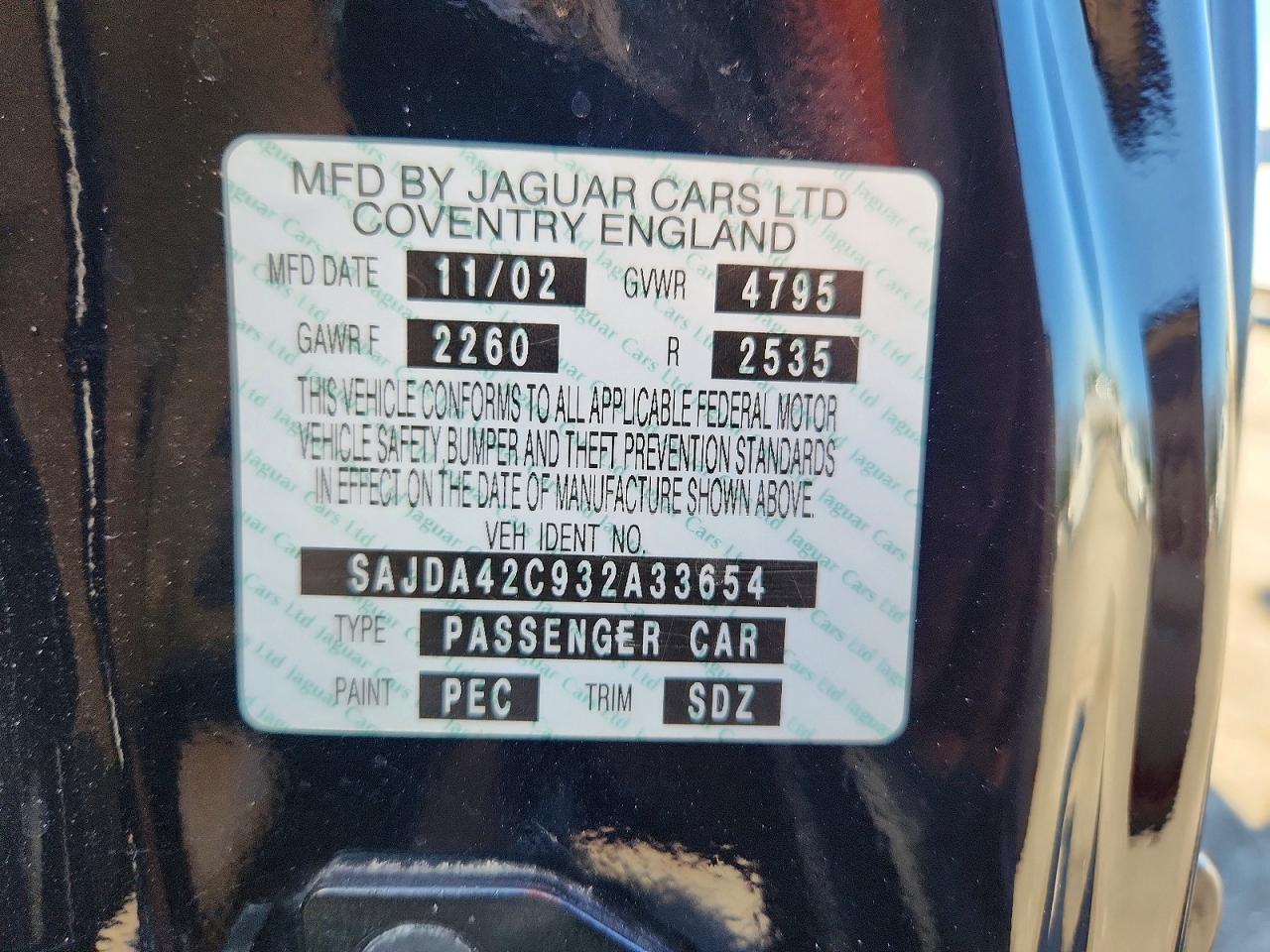 2003 Jaguar Xk8 Черный vin: SAJDA42C932A33654