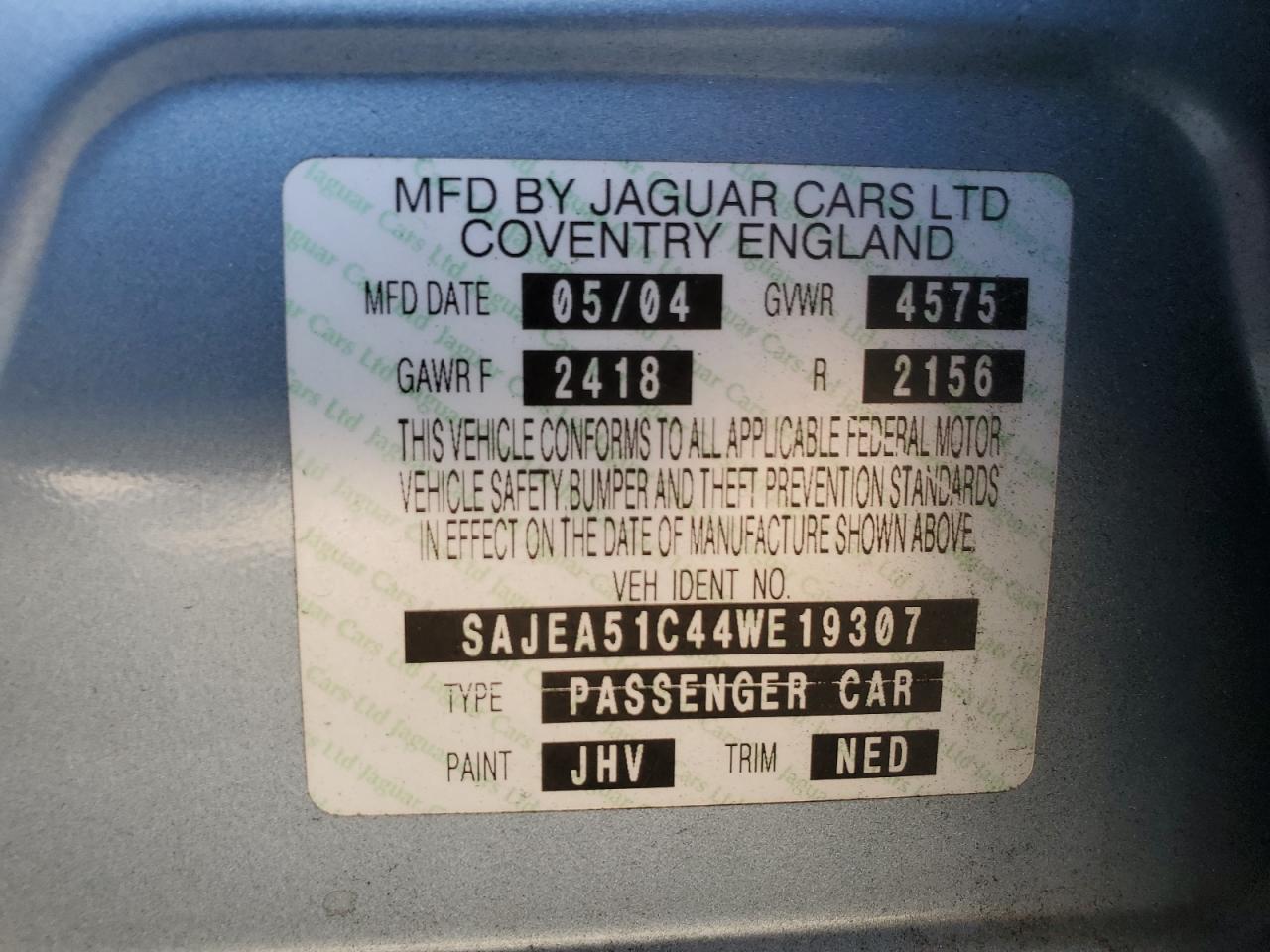 2004 Jaguar X-type 3.0 Blue vin: SAJEA51C44WE19307