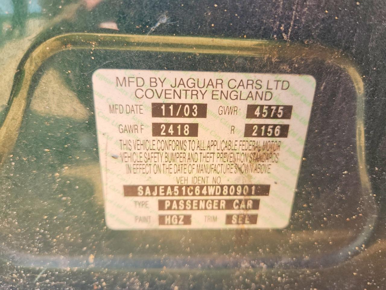 2004 Jaguar X-type 3.0 Green vin: SAJEA51C64WD80901