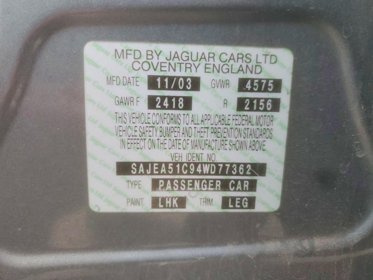 2004 Jaguar X-type 3.0 Серый vin: SAJEA51C94WD77362