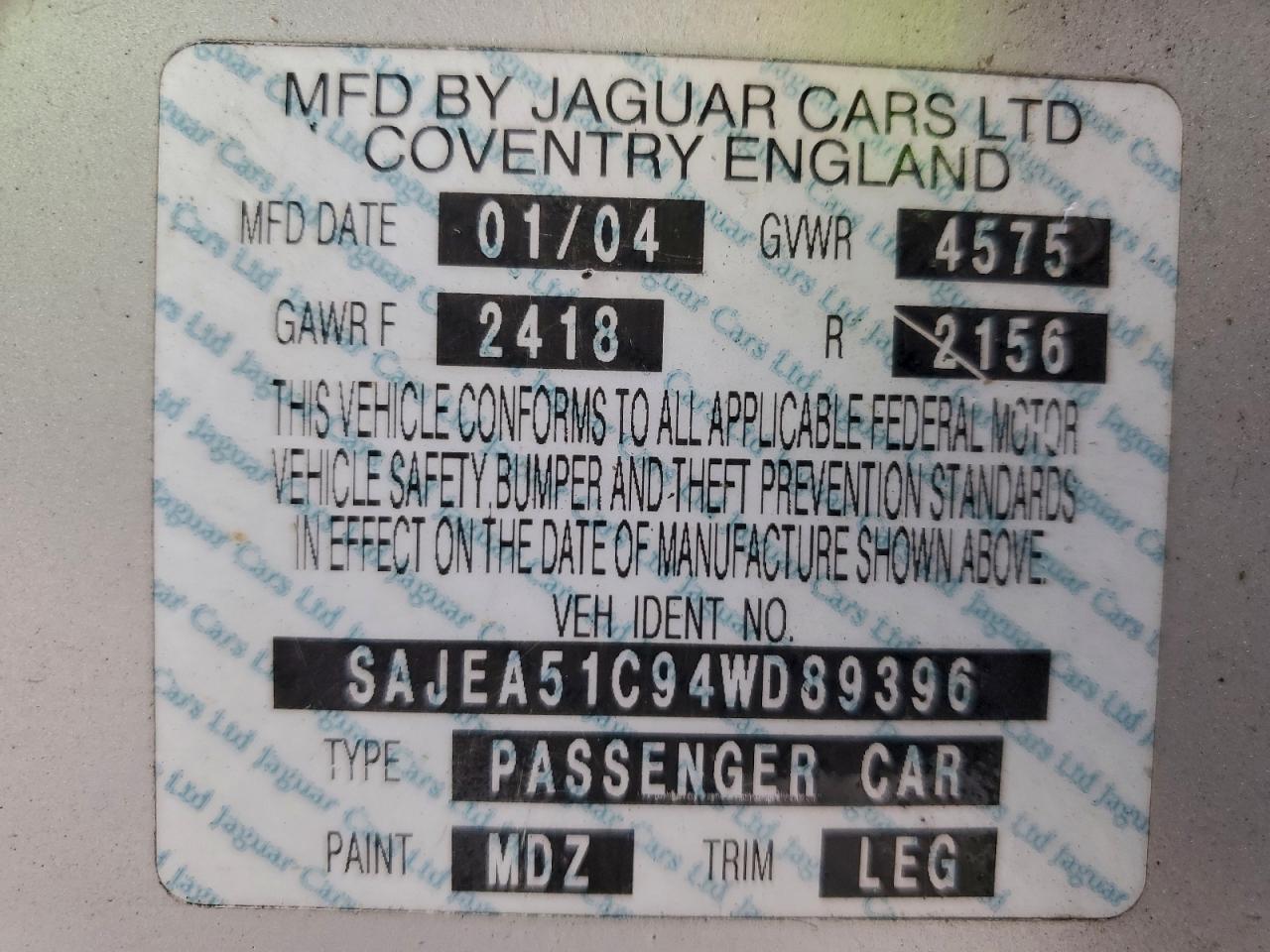 2004 Jaguar X-type 3.0 Silver vin: SAJEA51C94WD89396