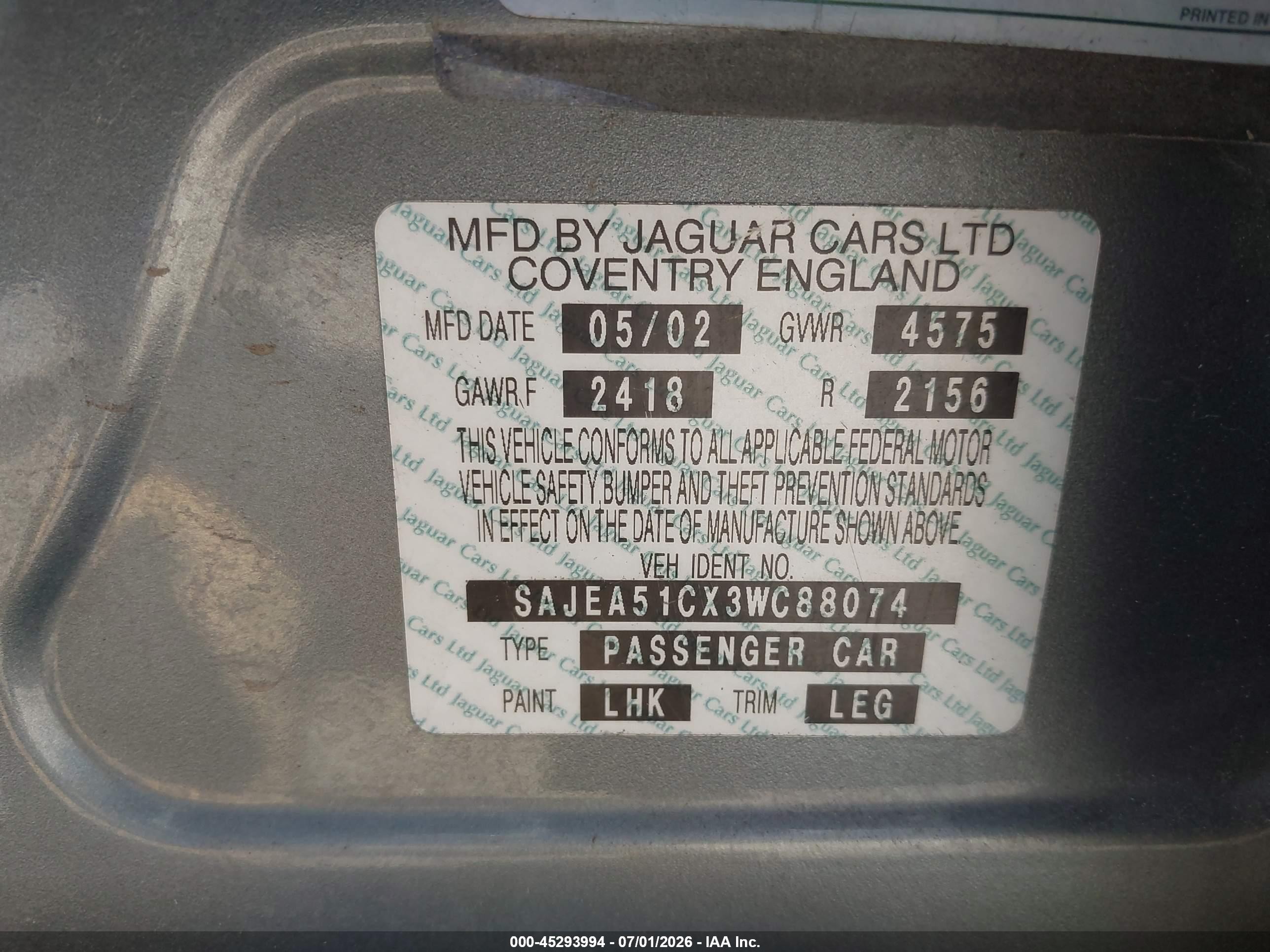 2003 Jaguar X-type 3.0 Серый vin: SAJEA51CX3WC88074