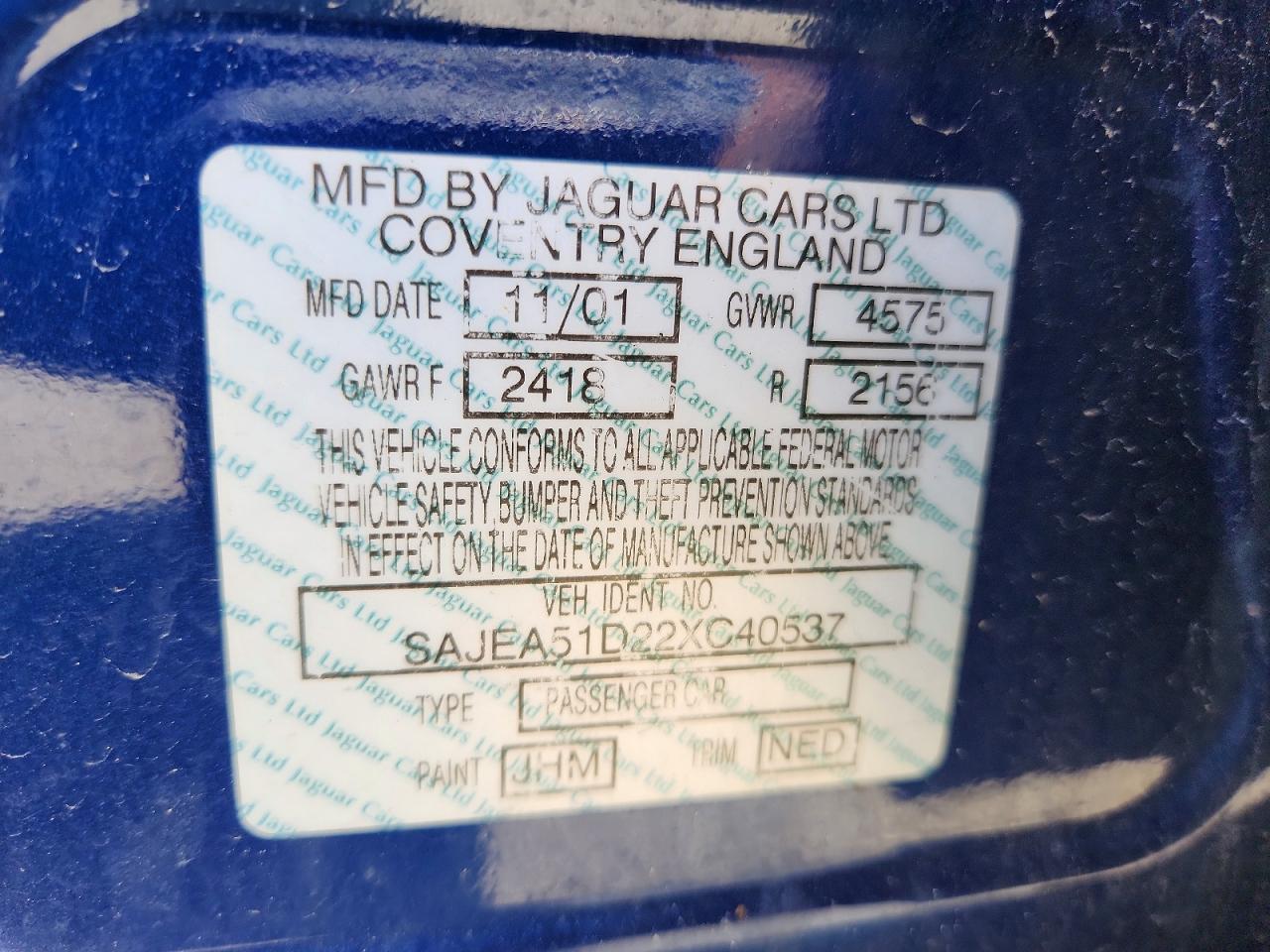 2002 Jaguar X-type 2.5 Blue vin: SAJEA51D22XC40537
