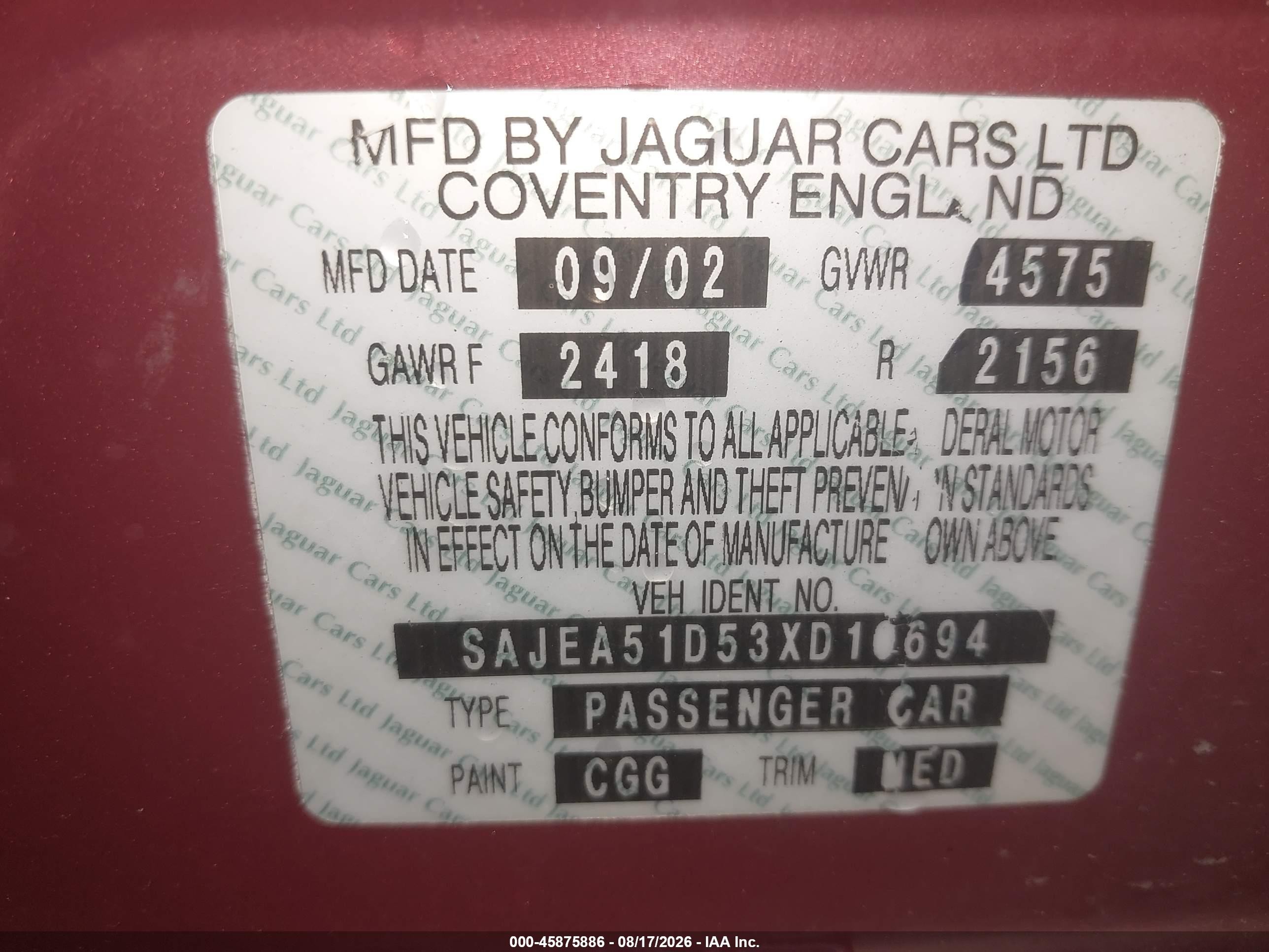 2003 Jaguar X-type 2.5 Red vin: SAJEA51D53XD10694