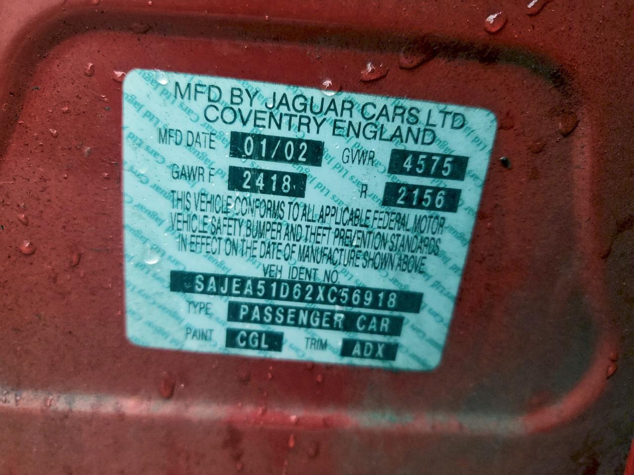 2002 Jaguar X-type 2.5 Red vin: SAJEA51D62XC56918
