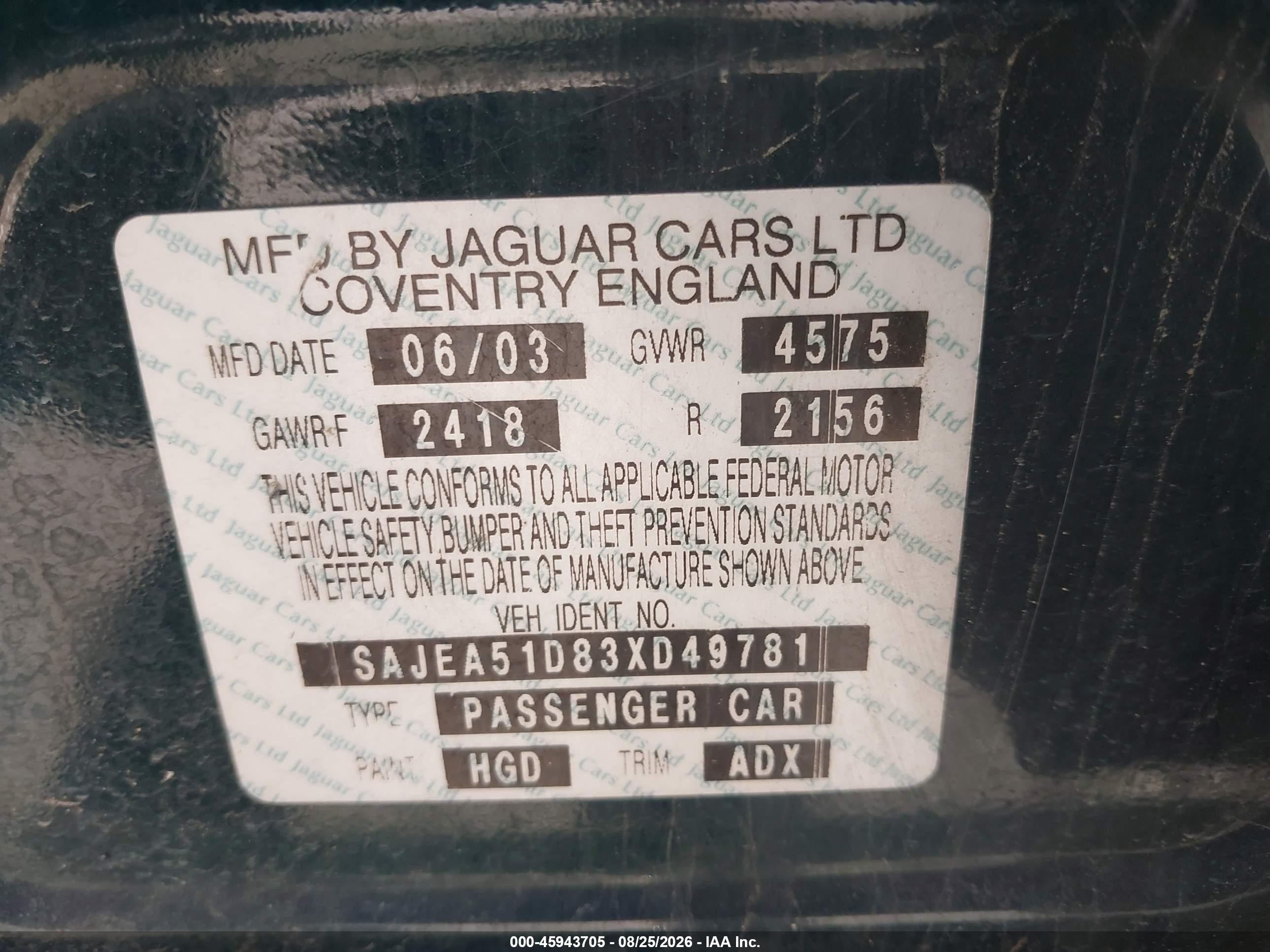 2003 Jaguar X-type 2.5 Green vin: SAJEA51D83XD49781