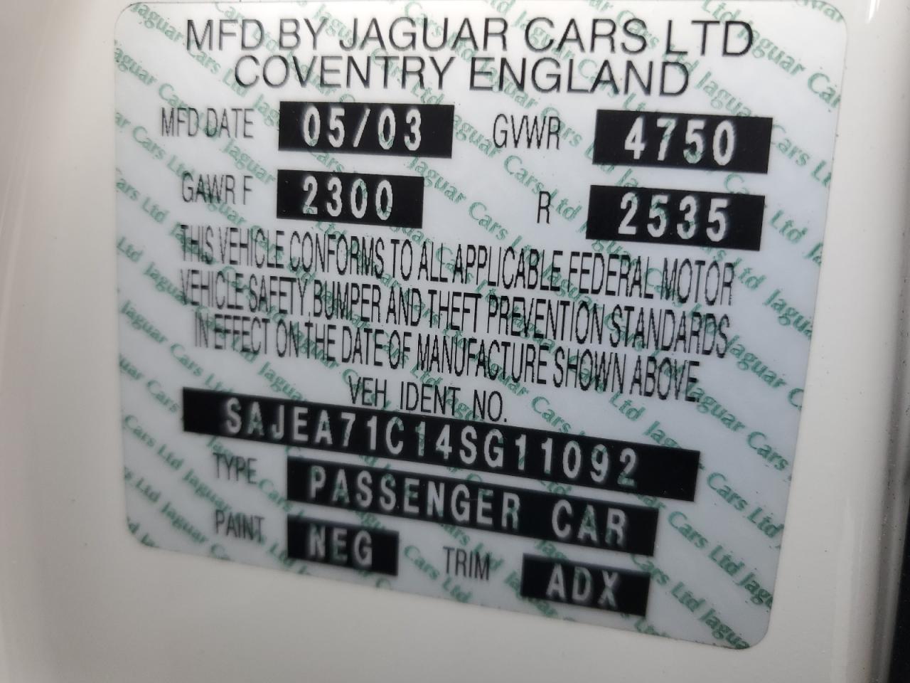 2004 Jaguar Xj8 White vin: SAJEA71C14SG11092