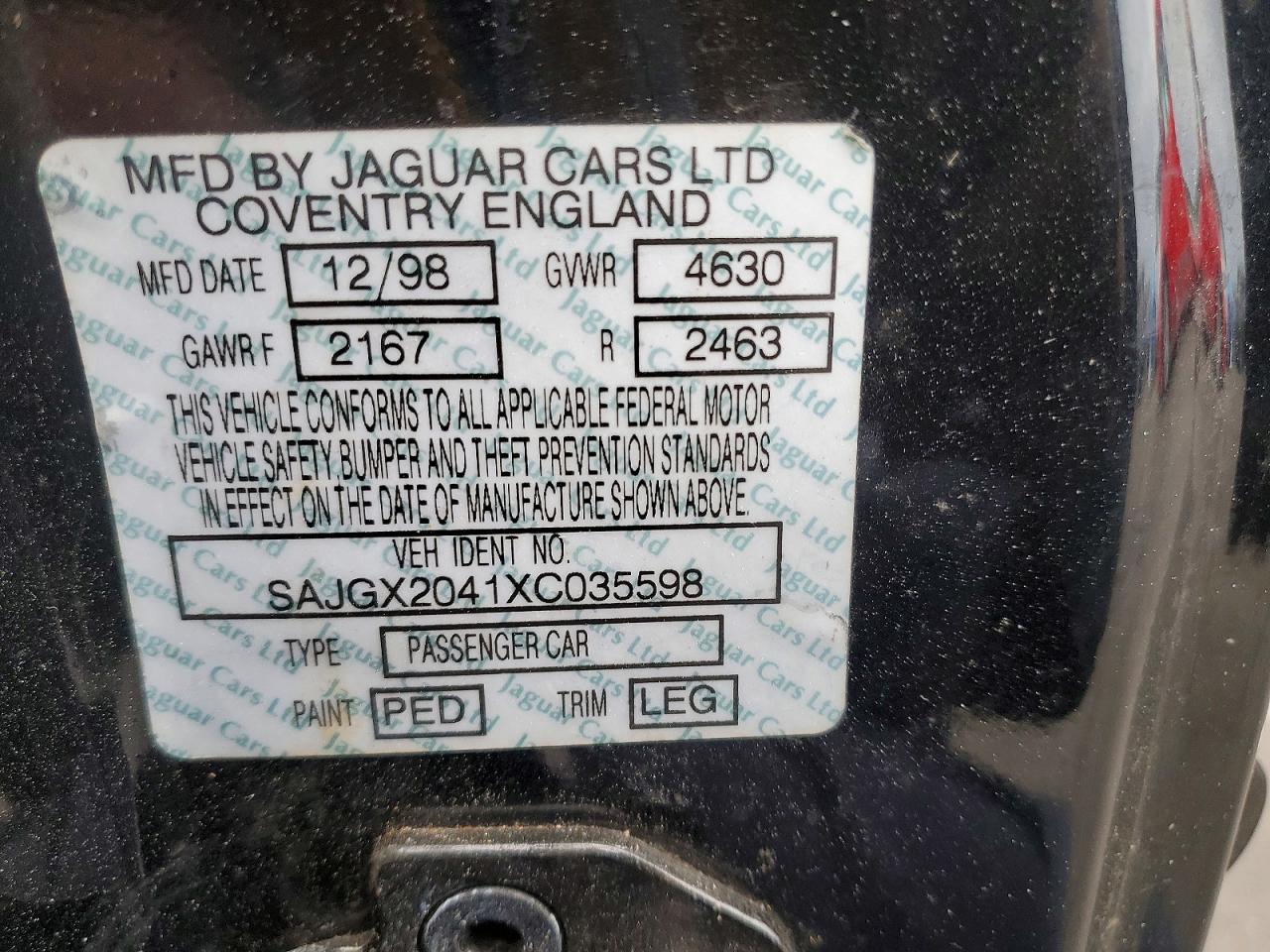 1999 Jaguar Xk8 Black vin: SAJGX2041XC035598